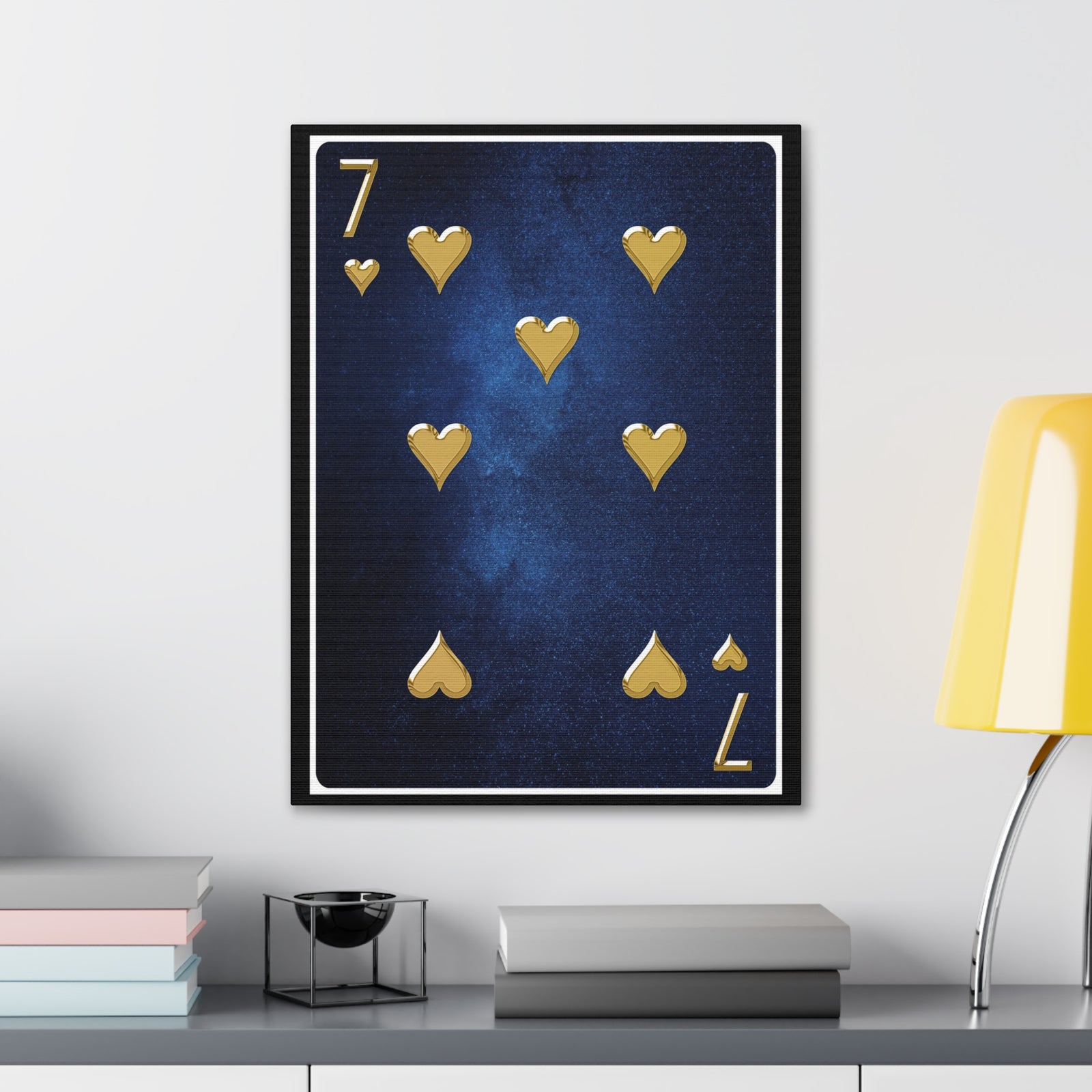 Seven Of Hearts Space Background Playing Card Canvas Wall Art for Home Decor Ready-to-Hang-Express Your Love Gifts
