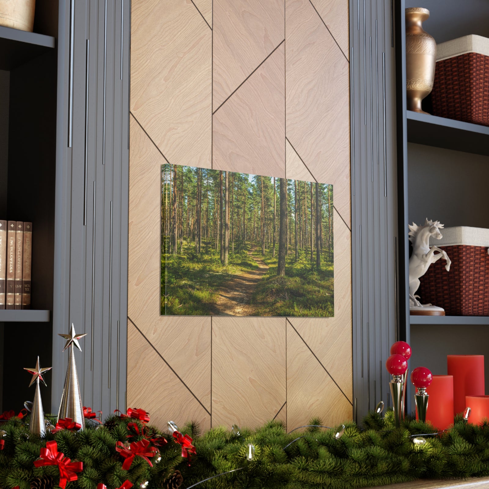 Green Forest Tree Path Nature Wilderness Photography Canvas Wall Art for Home Decor Ready-to-Hang-Express Your Love Gifts