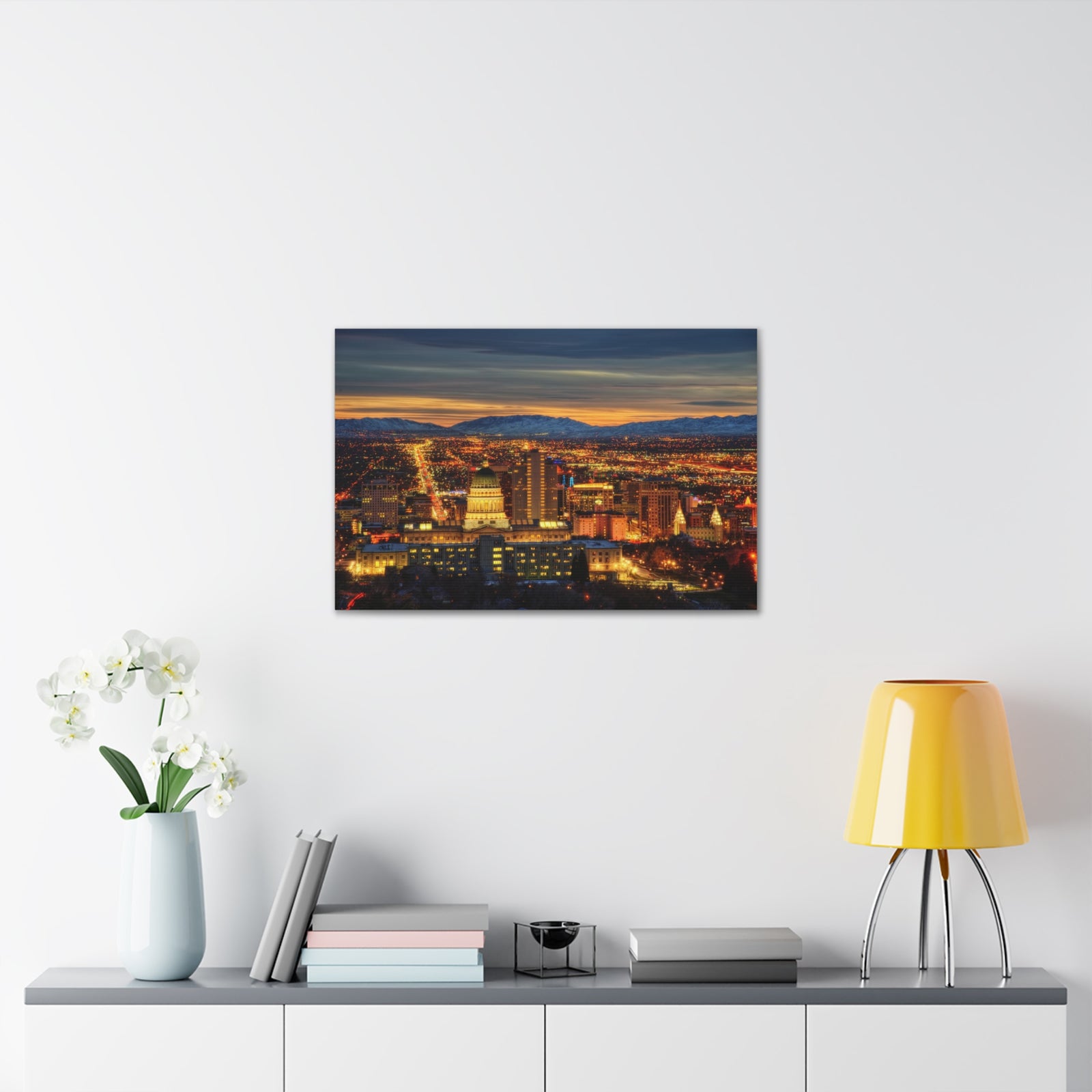 Salt Lake City Night Skyline Canvas Artwork High-Quality Breathtaking Stunning Cityscape for Home Decor Ready to Hang-Express Your Love Gifts