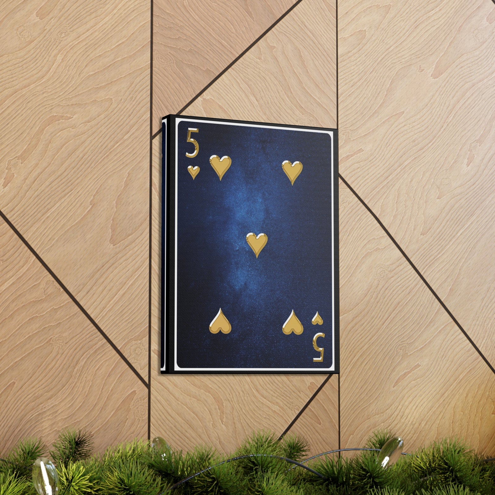 Five Of Hearts Space Background Playing Card Canvas Wall Art for Home Decor Ready-to-Hang-Express Your Love Gifts