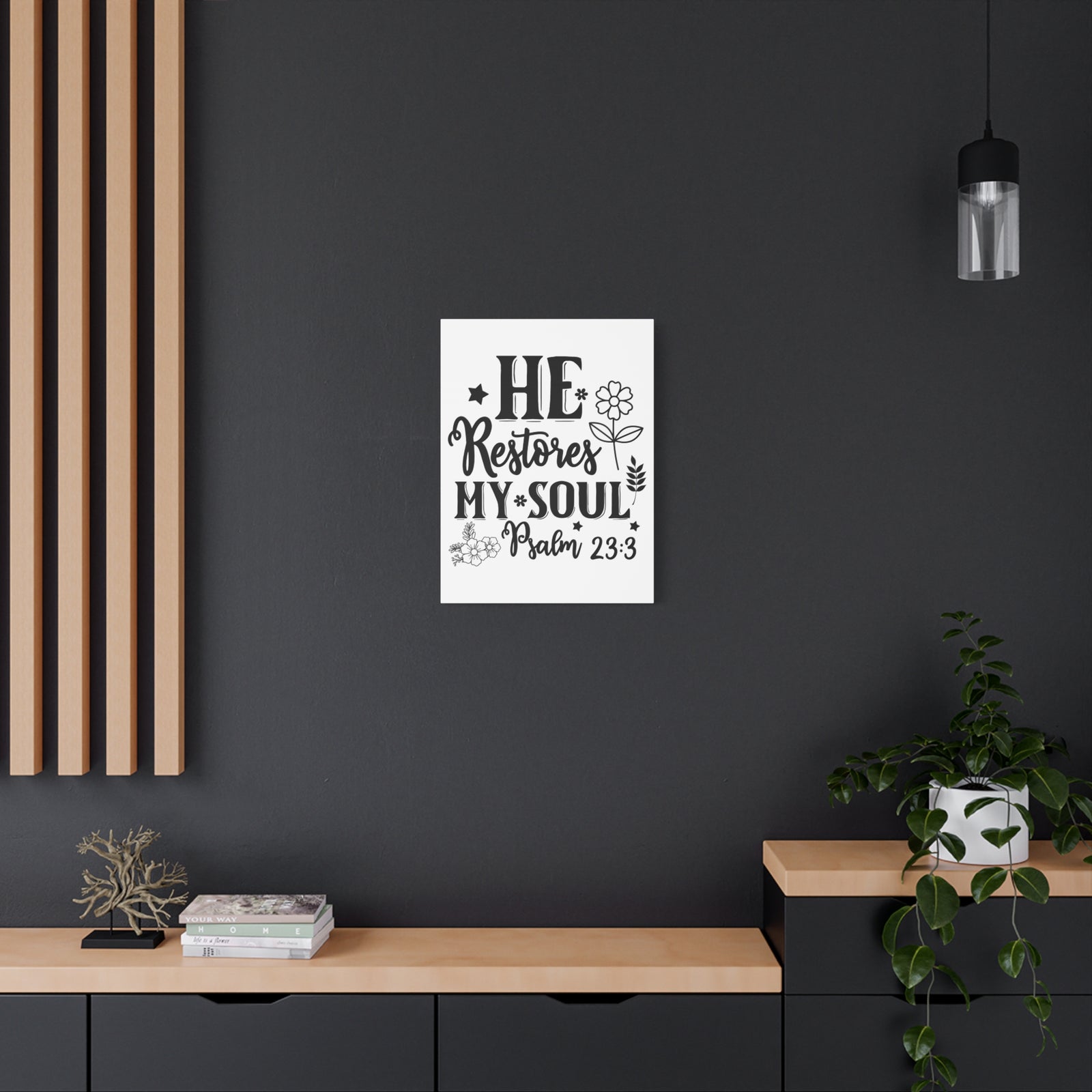 Scripture Walls Psalm 23:3 He Restores My Soul Bible Verse Canvas Christian Wall Art Ready to Hang Unframed-Express Your Love Gifts