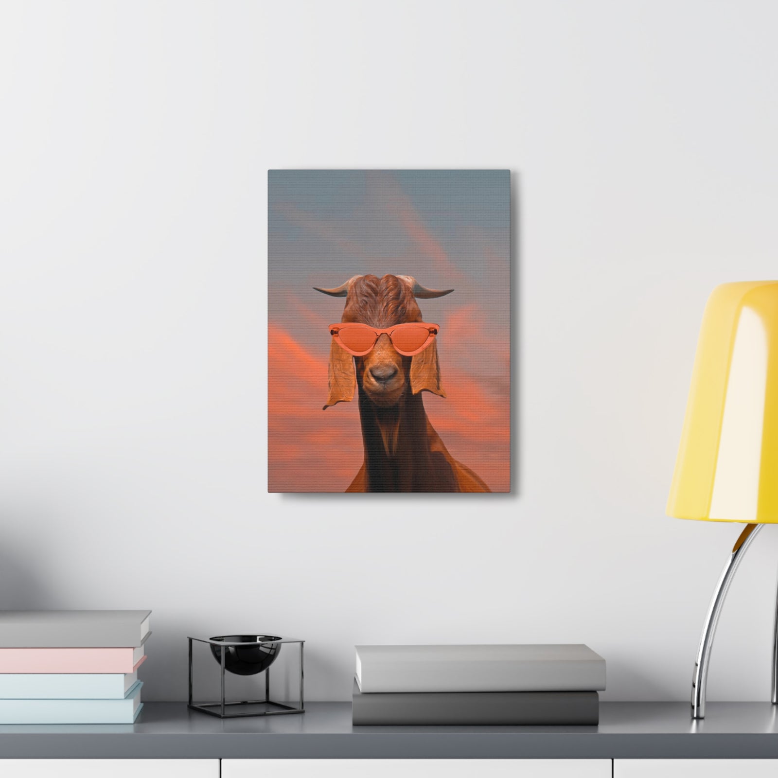 Damascus Shami Goat With Glasses Oil Painting Canvas Wall Art for Home Decor Ready-to-Hang-Express Your Love Gifts