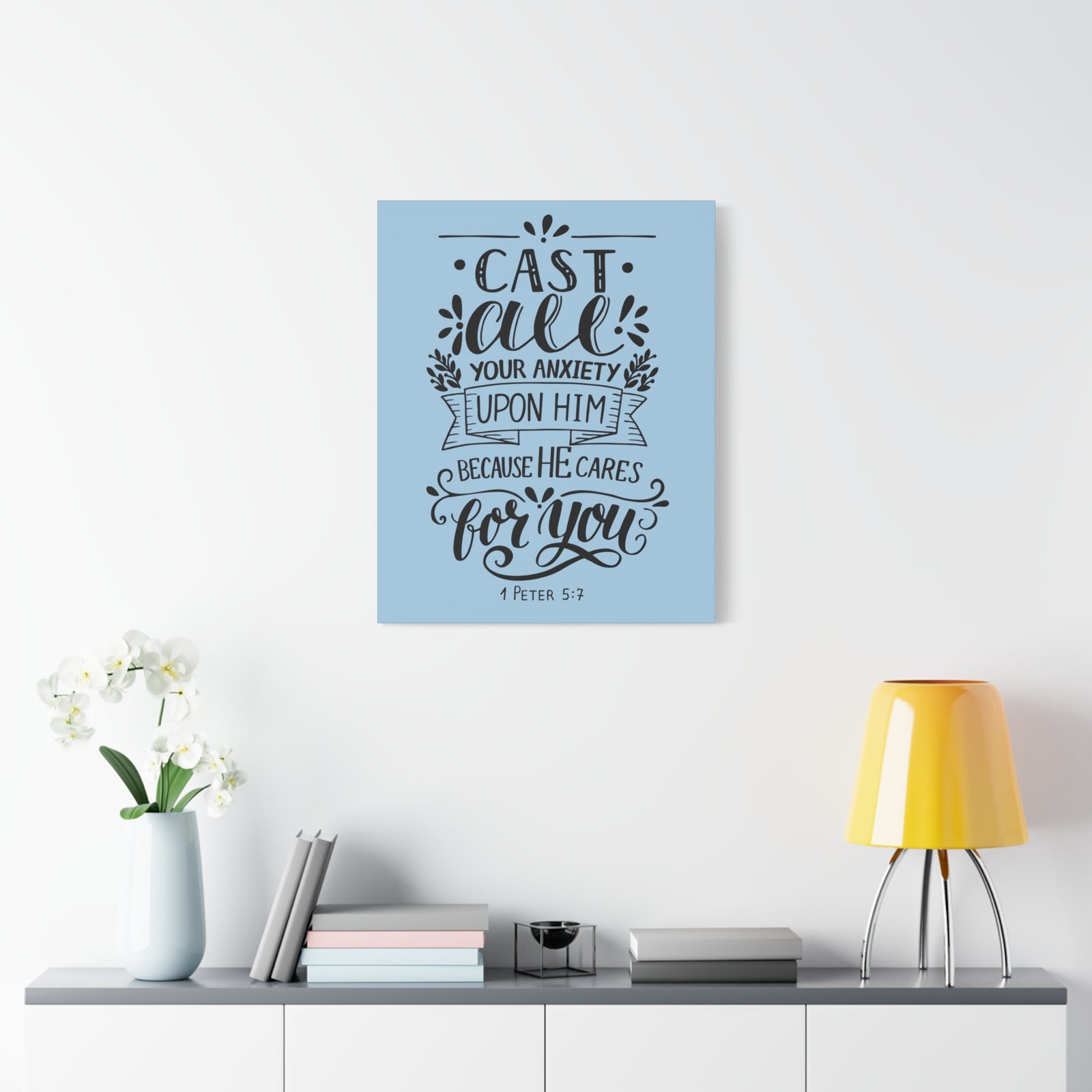 Scripture Canvas Cast All Your Anxiety 1 Peter 5:7 Christian Wall Art Bible Verse Print Ready To Hang-Express Your Love Gifts