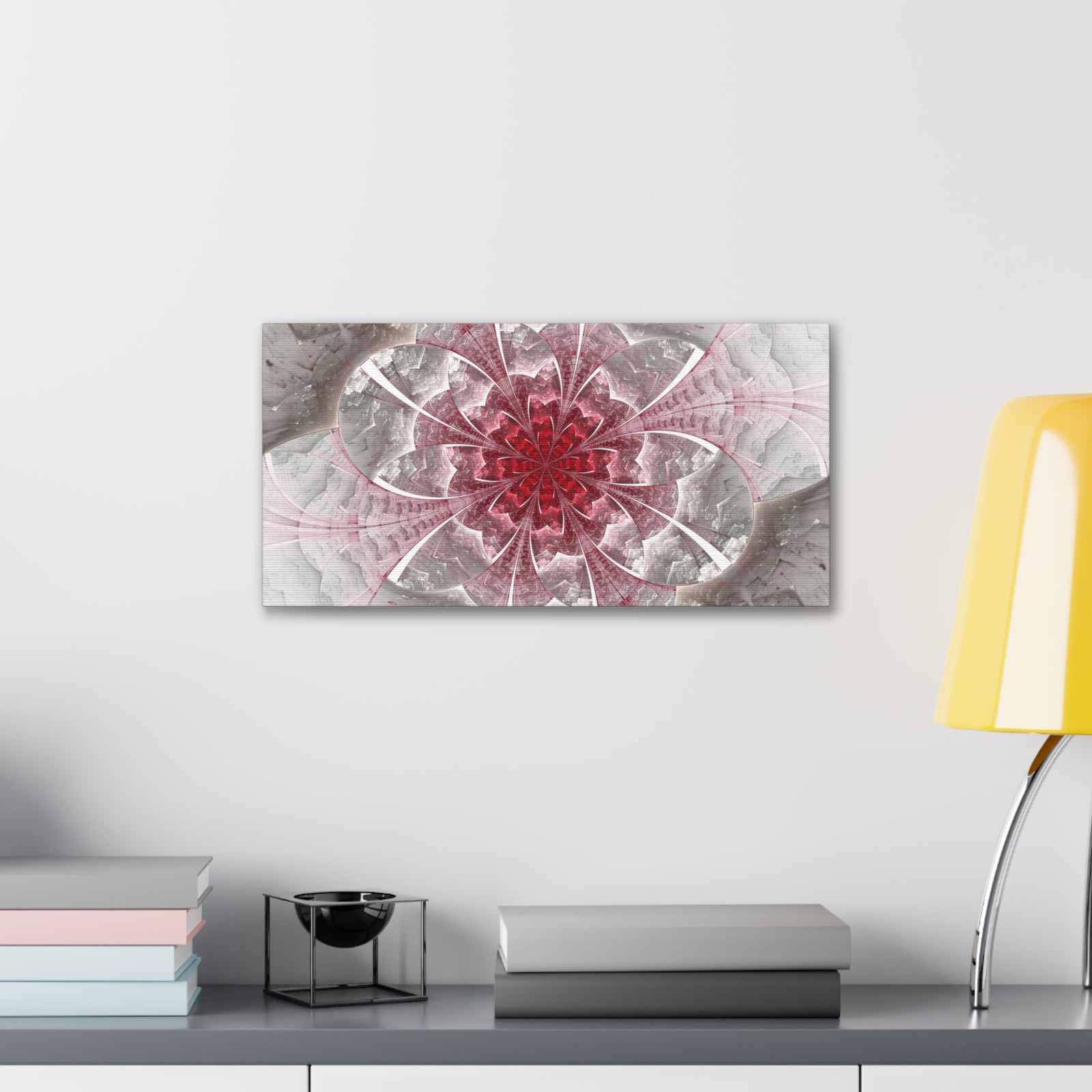 Fractal Flower In Red Stained Glass Canvas Wall Art for Home Decor Ready-to-Hang-Express Your Love Gifts