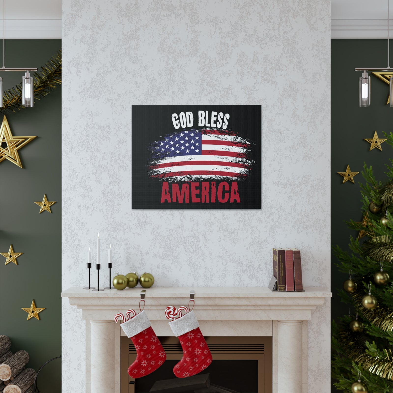 God Bless America On Black Background Canvas Wall Art for Home Decor Ready-to-Hang-Express Your Love Gifts