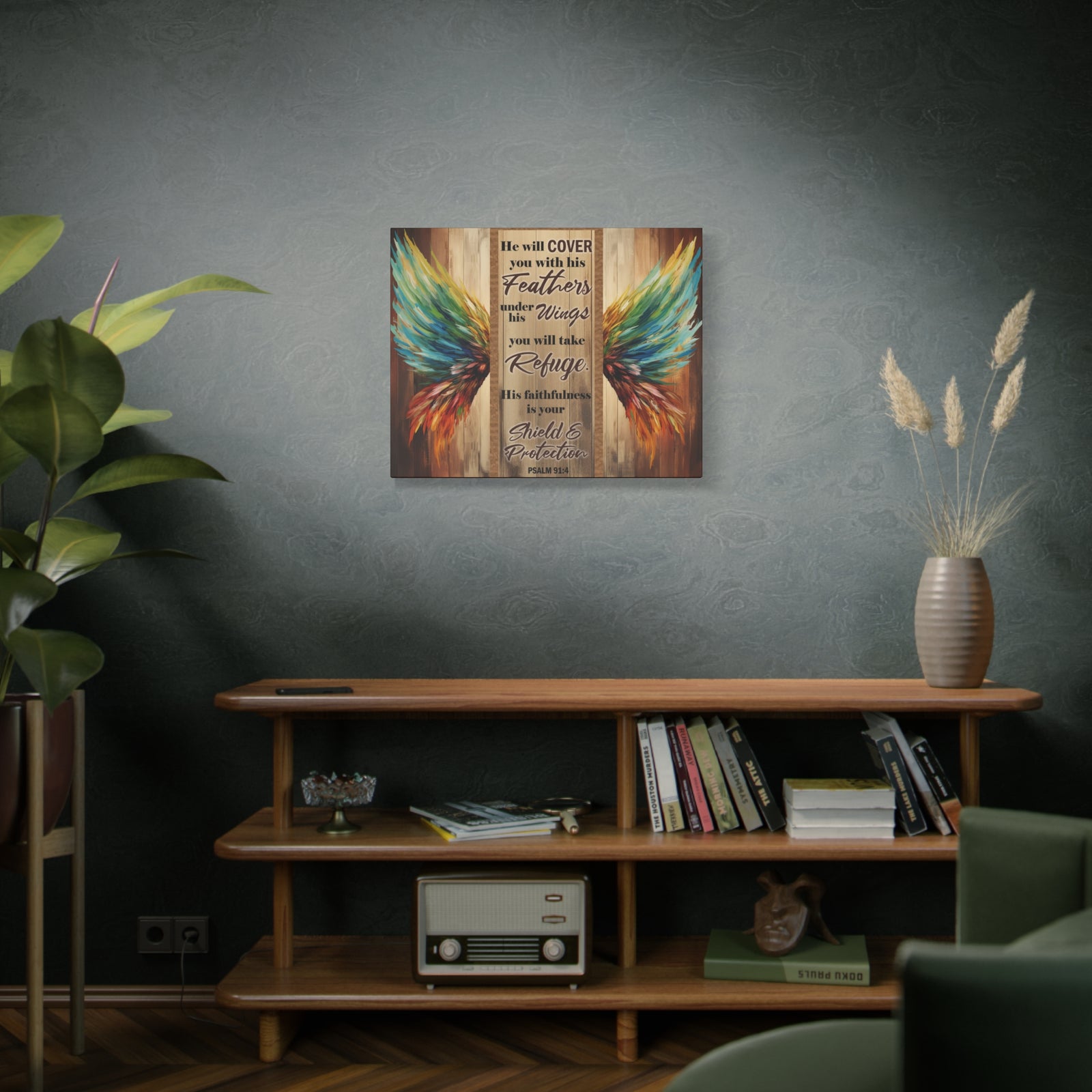 Scripture Walls Shield and Protection Psalm 91:4 Christian Wall Art Print Ready to Hang Unframed-Express Your Love Gifts