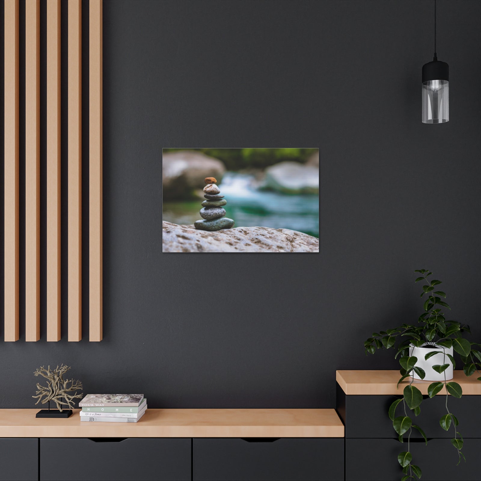 Rocks Stacked in Balance Forest Floral Nature Photography Canvas Wall Art for Home Decor Ready-to-Hang-Express Your Love Gifts