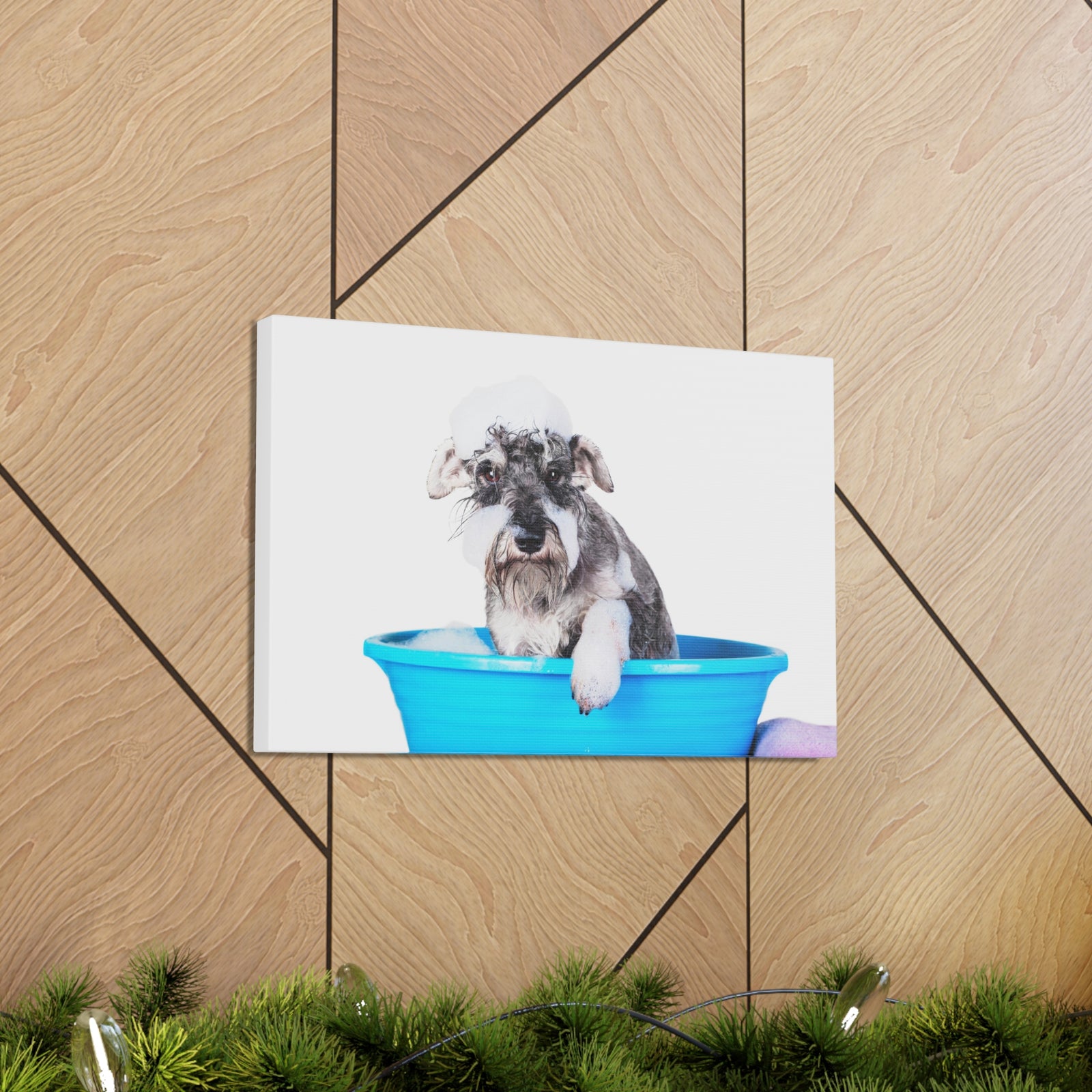Cute Schnauzer Bath Canvas Wall Art for Home Decor Ready-to-Hang-Express Your Love Gifts