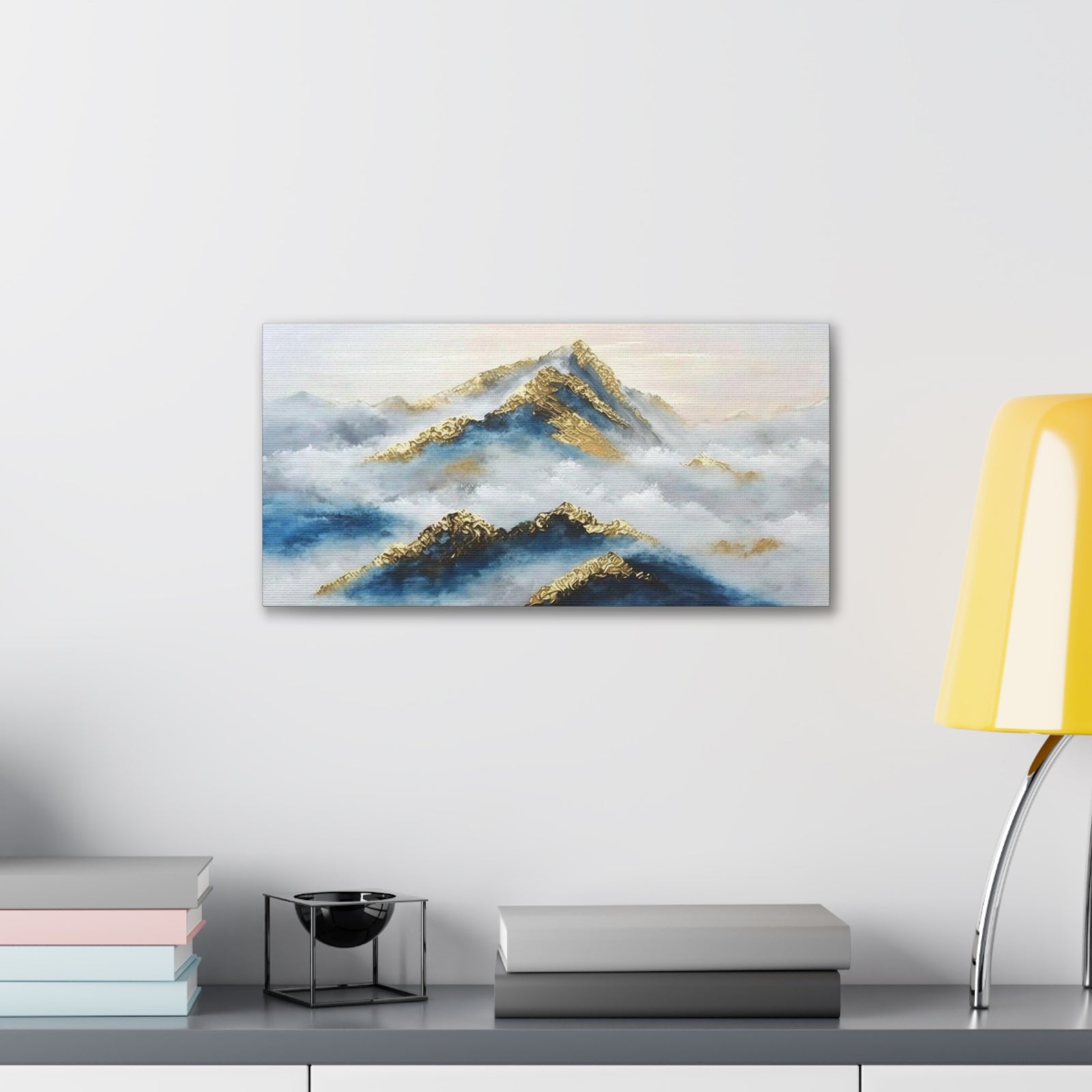 Large Mountain With Clouds Gold and Blue Landscape Painting Canvas Wall Art for Home Decor Ready-to-Hang-Express Your Love Gifts