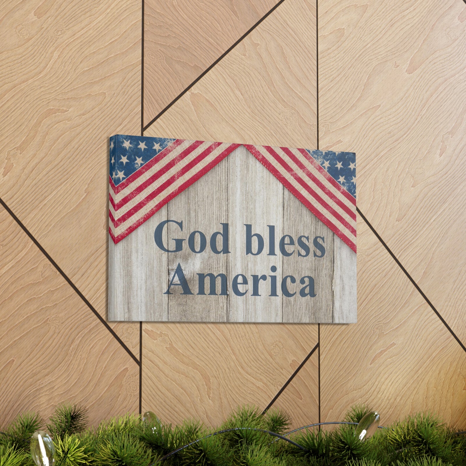 God Bless America Patriotic Message Canvas Wall Art for Home Decor Ready-to-Hang-Express Your Love Gifts