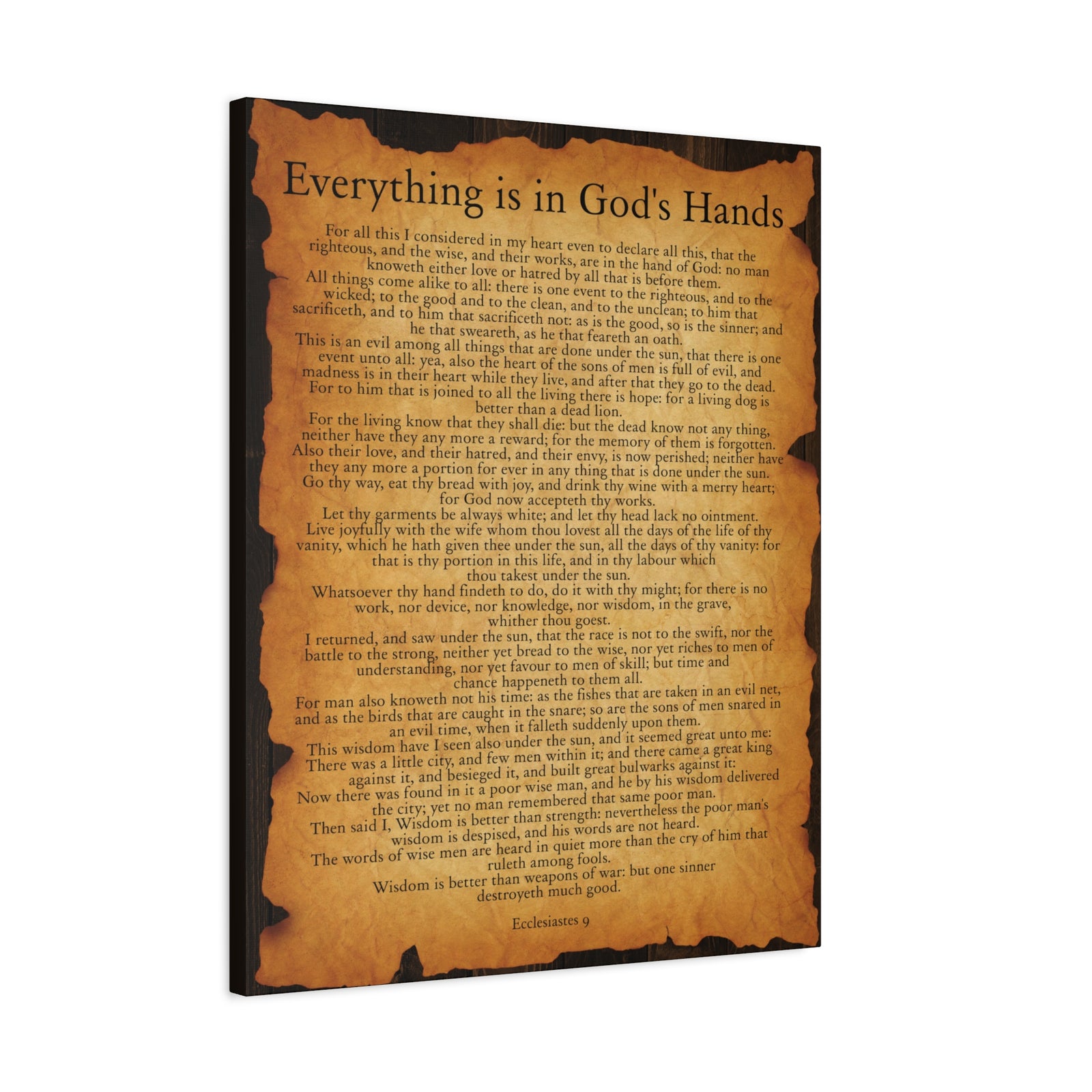 Scripture Walls Everything is in God's Hands Ecclesiastes 9 Gold Brown Bible Verse Canvas Christian Wall Art Ready to Hang-Express Your Love Gifts