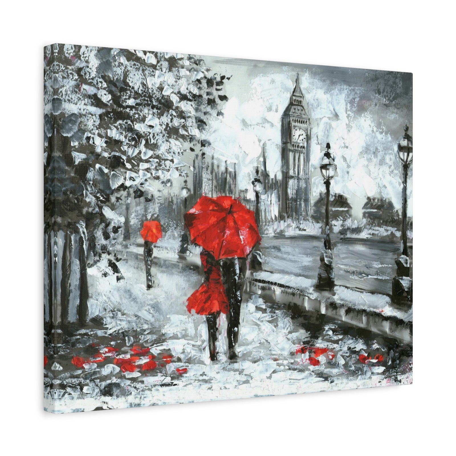 Streetview Landscape Big Ben Black White and Red Oil Painting Canvas Wall Art for Home Decor Ready-to-Hang-Express Your Love Gifts
