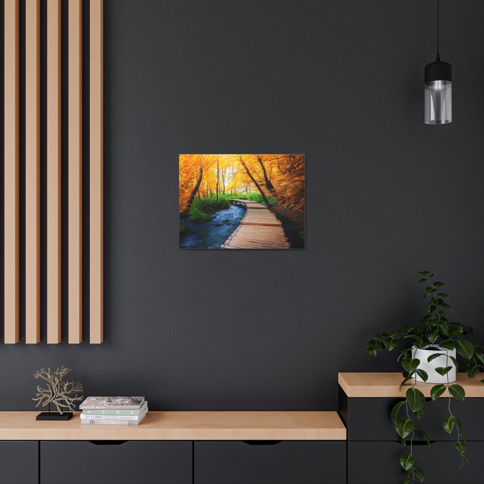 Path Autumn Orange Tree Nature Wilderness Photography Canvas Wall Art for Home Decor Ready-to-Hang-Express Your Love Gifts