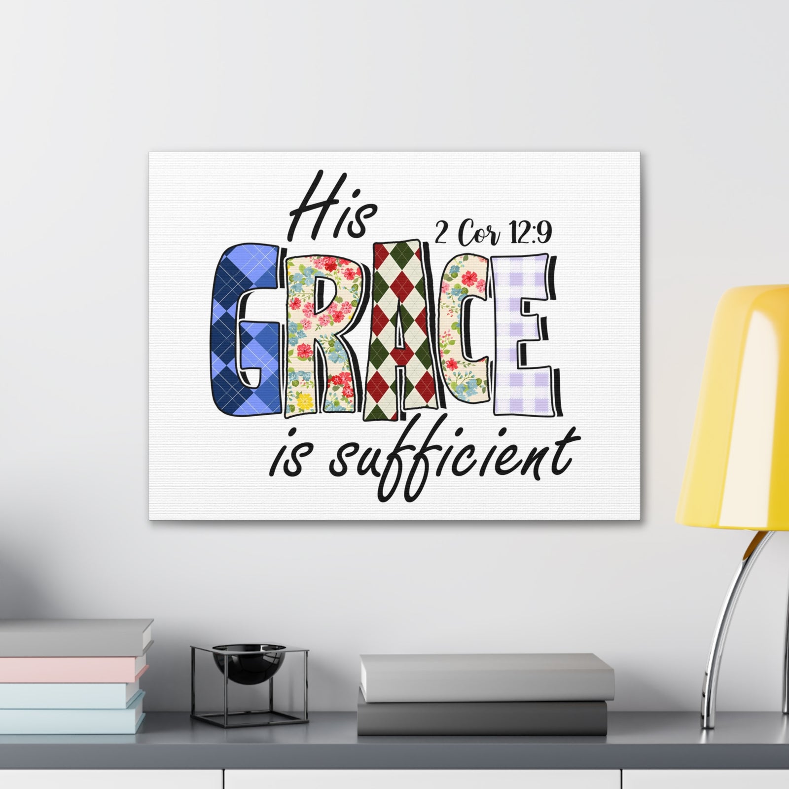 Scripture Walls 2 Corinthians 12:9 His Grace is Sufficient Bible Verse Canvas Christian Wall Art Ready to Hang Unframed-Express Your Love Gifts