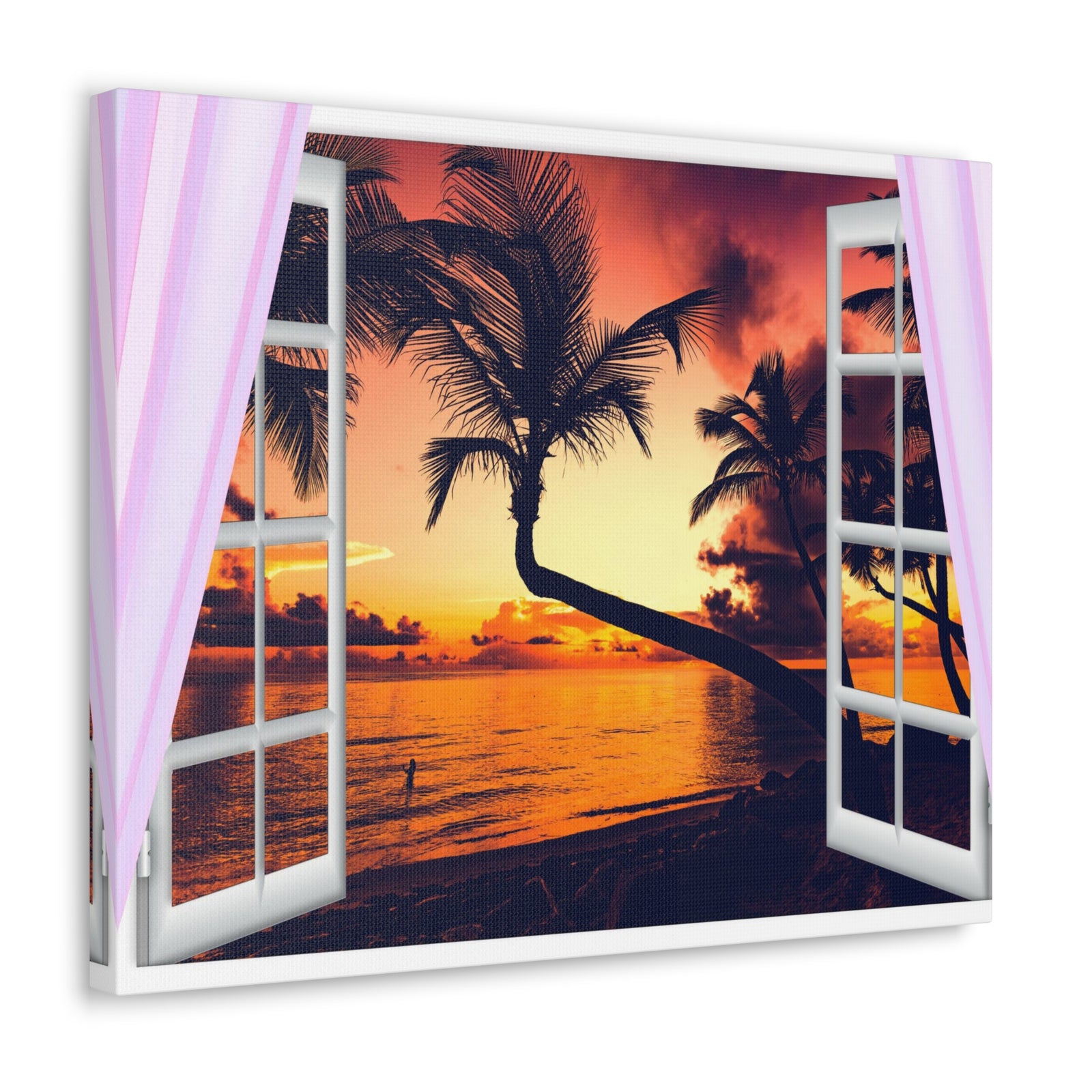 Window Open View Sea Sunset Sun In The Clouds Ocean Canvas Wall Art for Home Decor Ready-to-Hang-Express Your Love Gifts