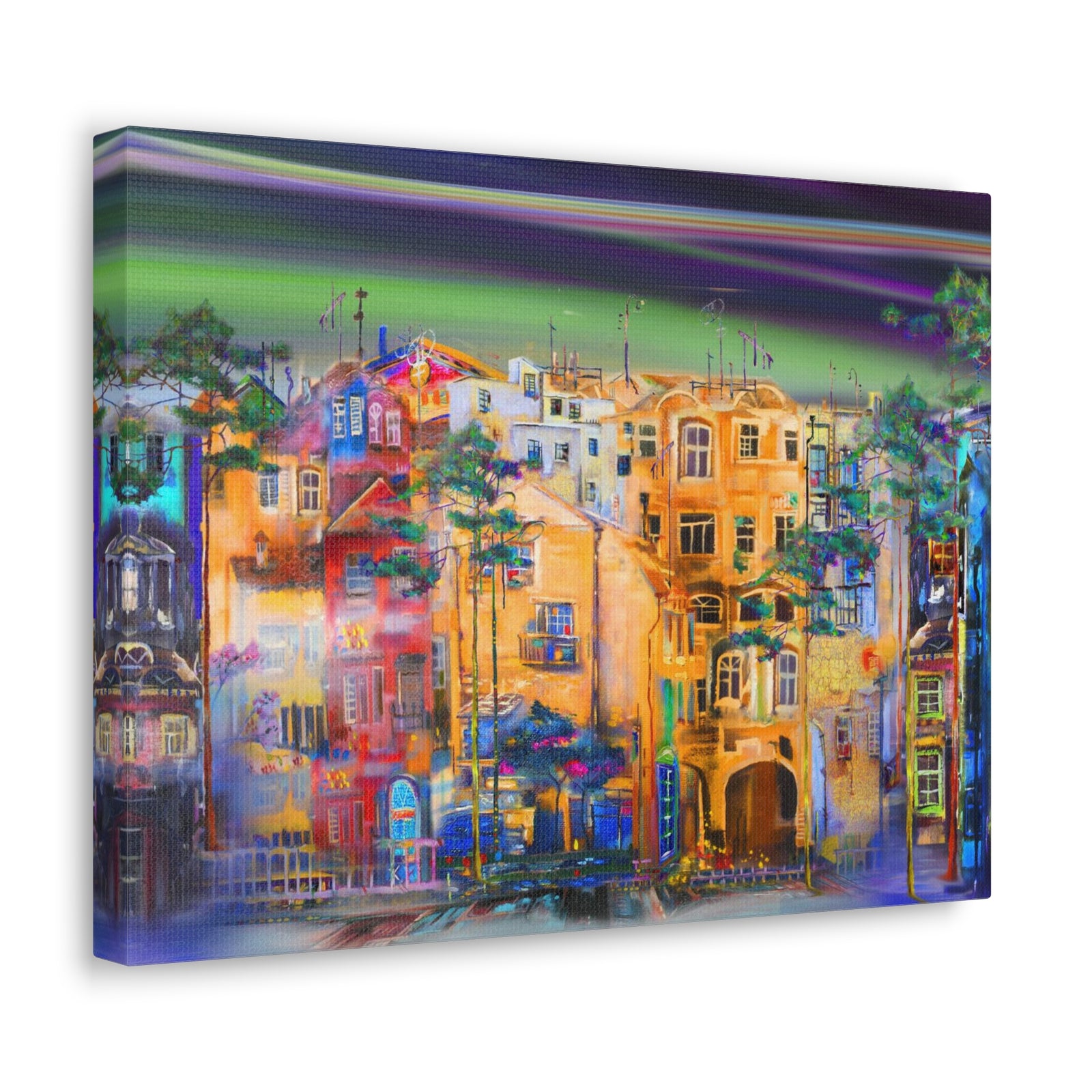 City Skyline Night Street Canvas Wall Art for Home Decor Ready-to-Hang-Express Your Love Gifts
