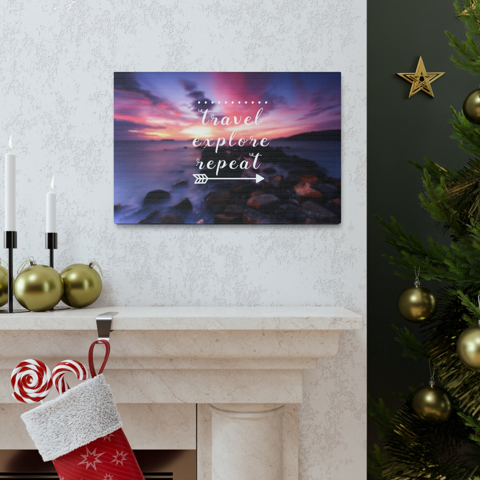 Inspirational Quote Canvas Travel Explore Repeat Motivational Print Ready to Hang Artwork-Express Your Love Gifts