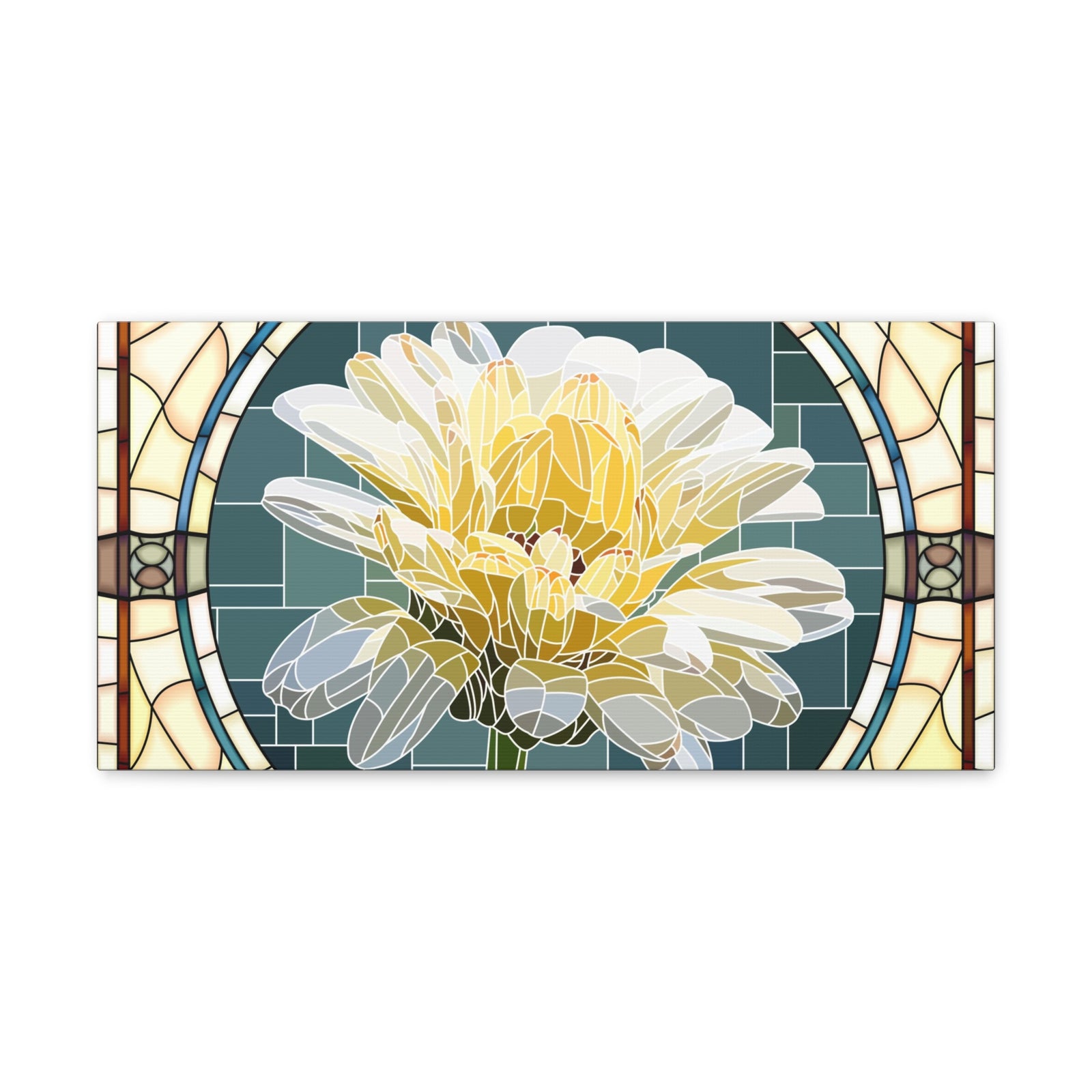 White Calendula Flower Mosaic In Stained Glass Canvas Wall Art for Home Decor Ready-to-Hang-Express Your Love Gifts
