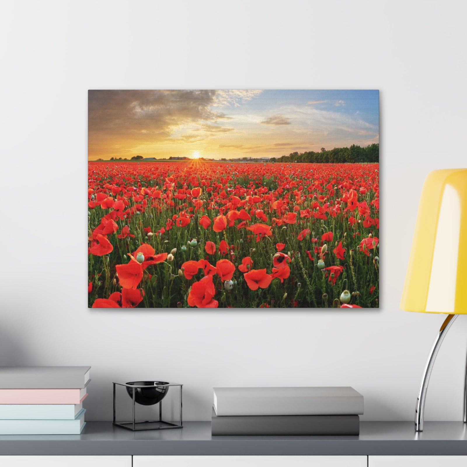 Sunset Over Poppy Field Flower Canvas Wall Art for Home Decor Ready-to-Hang-Express Your Love Gifts