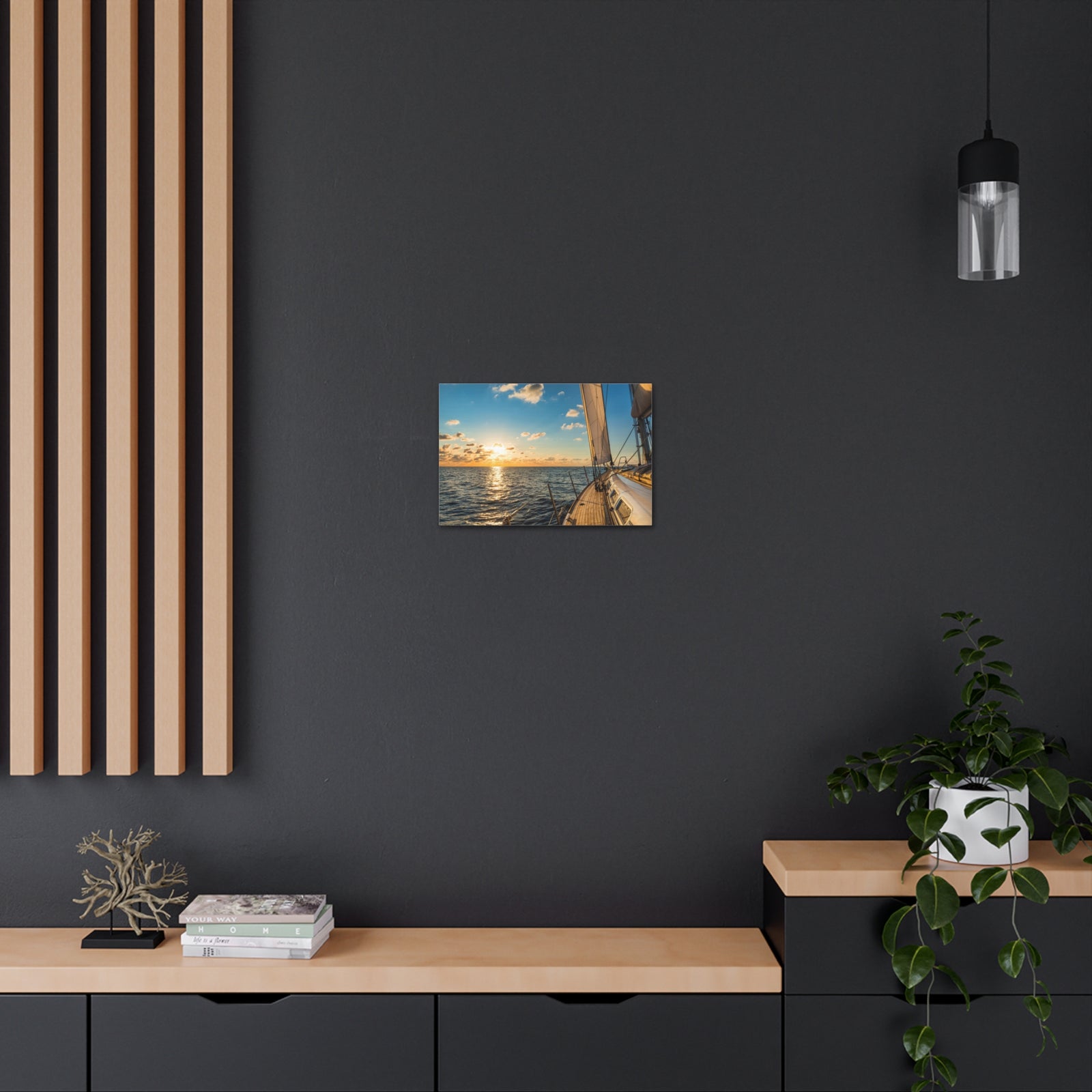Cruising Sailboat Sailing In The Sea At Sunset Ocean Canvas Wall Art for Home Decor Ready-to-Hang-Express Your Love Gifts