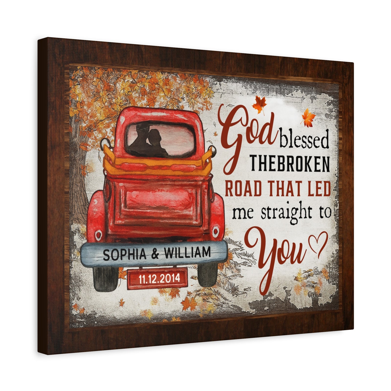 Personalized God Blessed the Broken Road – Couples Truck Wall Art Canvas-Express Your Love Gifts