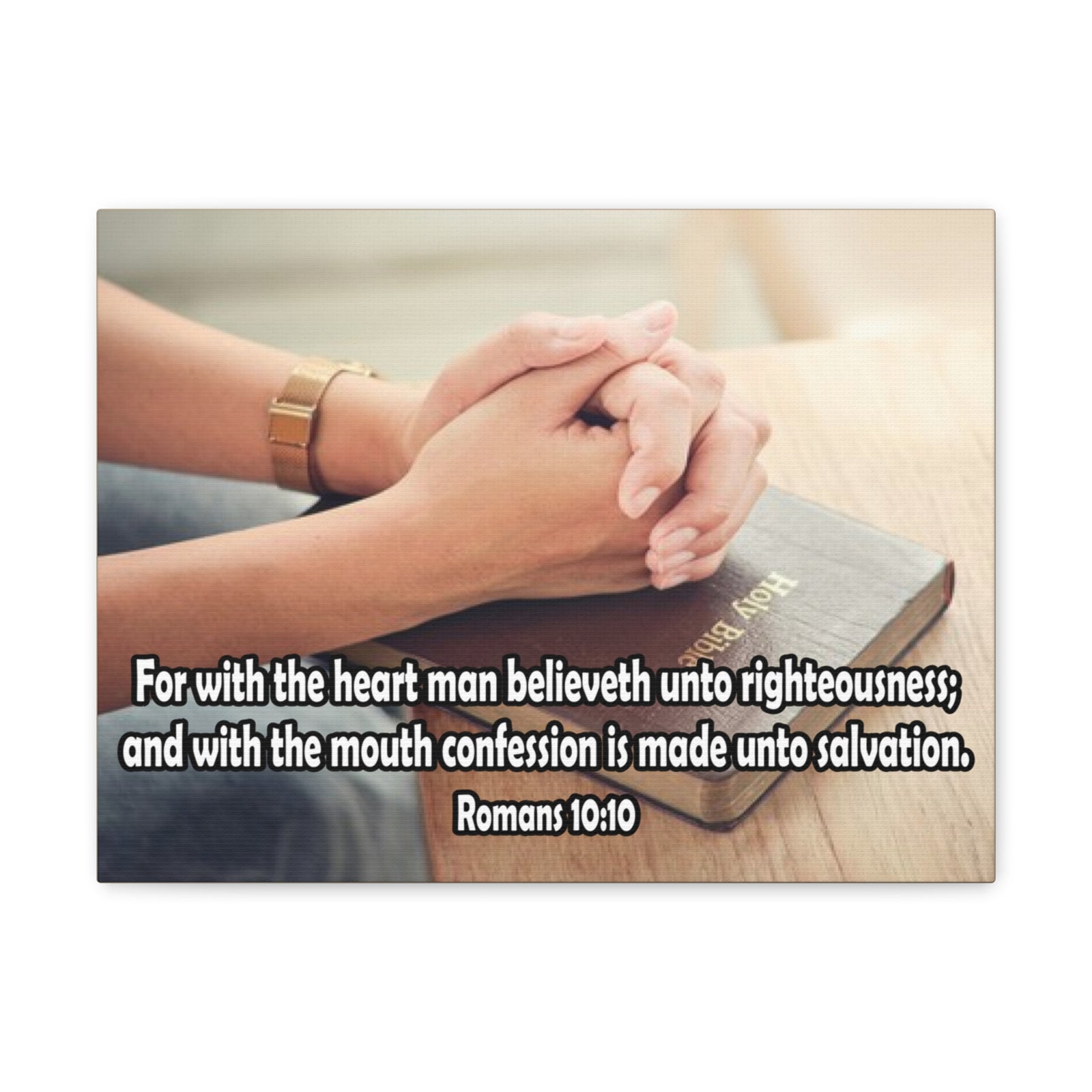 Bible Verse Canvas Convention is Unto Romans 10:10 Christian Home Décor Wall Art Scripture Ready to Hang Faith Print-Express Your Love Gifts
