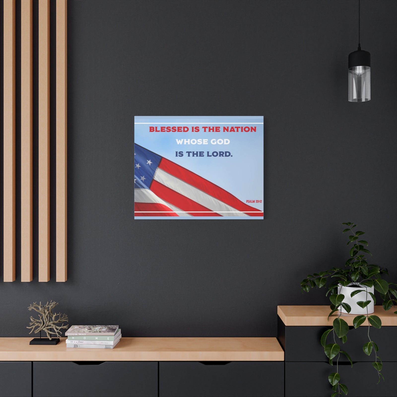 Scripture Canvas Blessed Is The Nation Psalm 33:12 Christian Wall Art Bible Verse Print Ready to Hang-Express Your Love Gifts