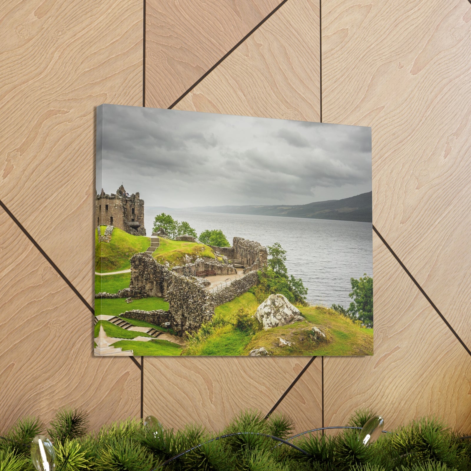 Loch Ness Scotland Modern Ruins of Urquhart Castle Multicolor Scenic Nature Photography Canvas Home Office Decor Ready to Hang-Express Your Love Gifts