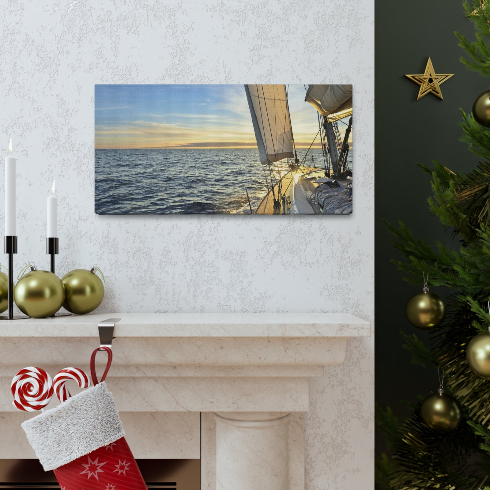 Sailboat Sailing In The Sea At Sunset Ocean Canvas Wall Art for Home Decor Ready-to-Hang-Express Your Love Gifts