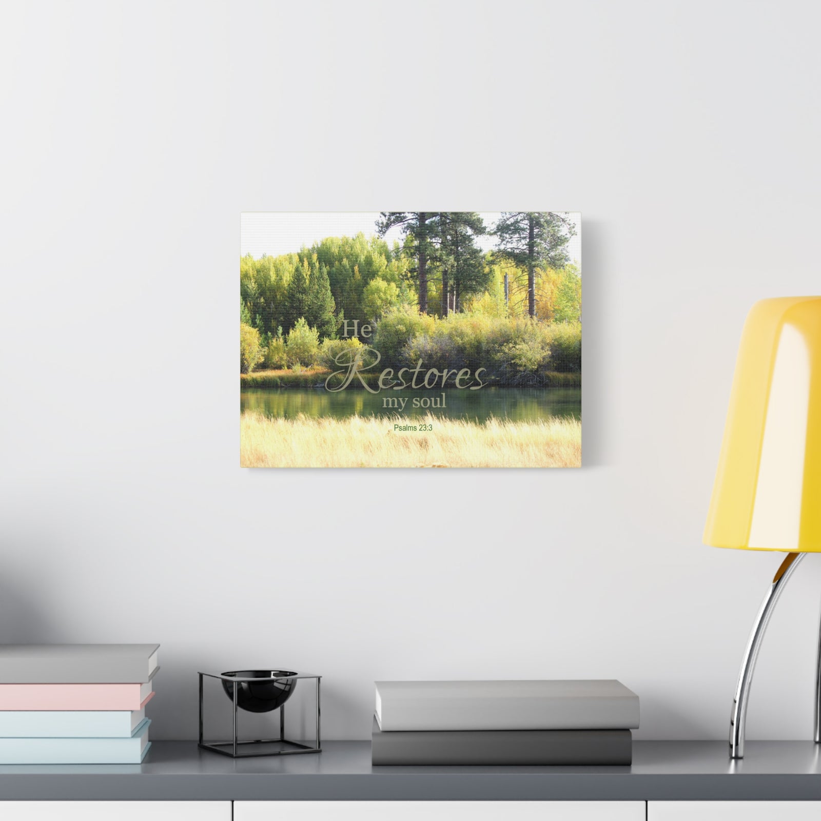 Scripture Walls Restores My Soul Psalm 23:3 Bible Verse Canvas Christian Wall Art Ready to Hang-Express Your Love Gifts
