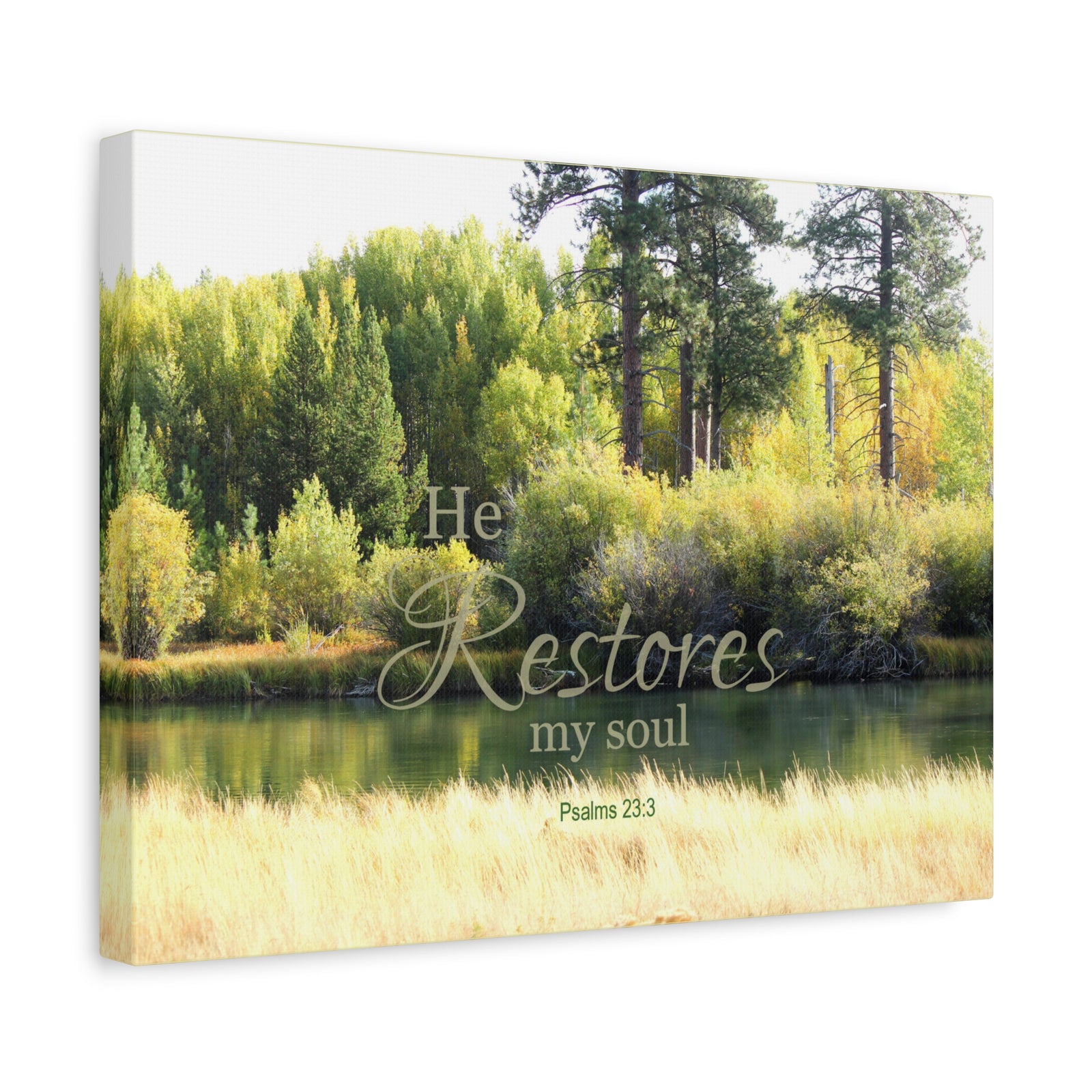Scripture Walls Restores My Soul Psalm 23:3 Bible Verse Canvas Christian Wall Art Ready to Hang-Express Your Love Gifts