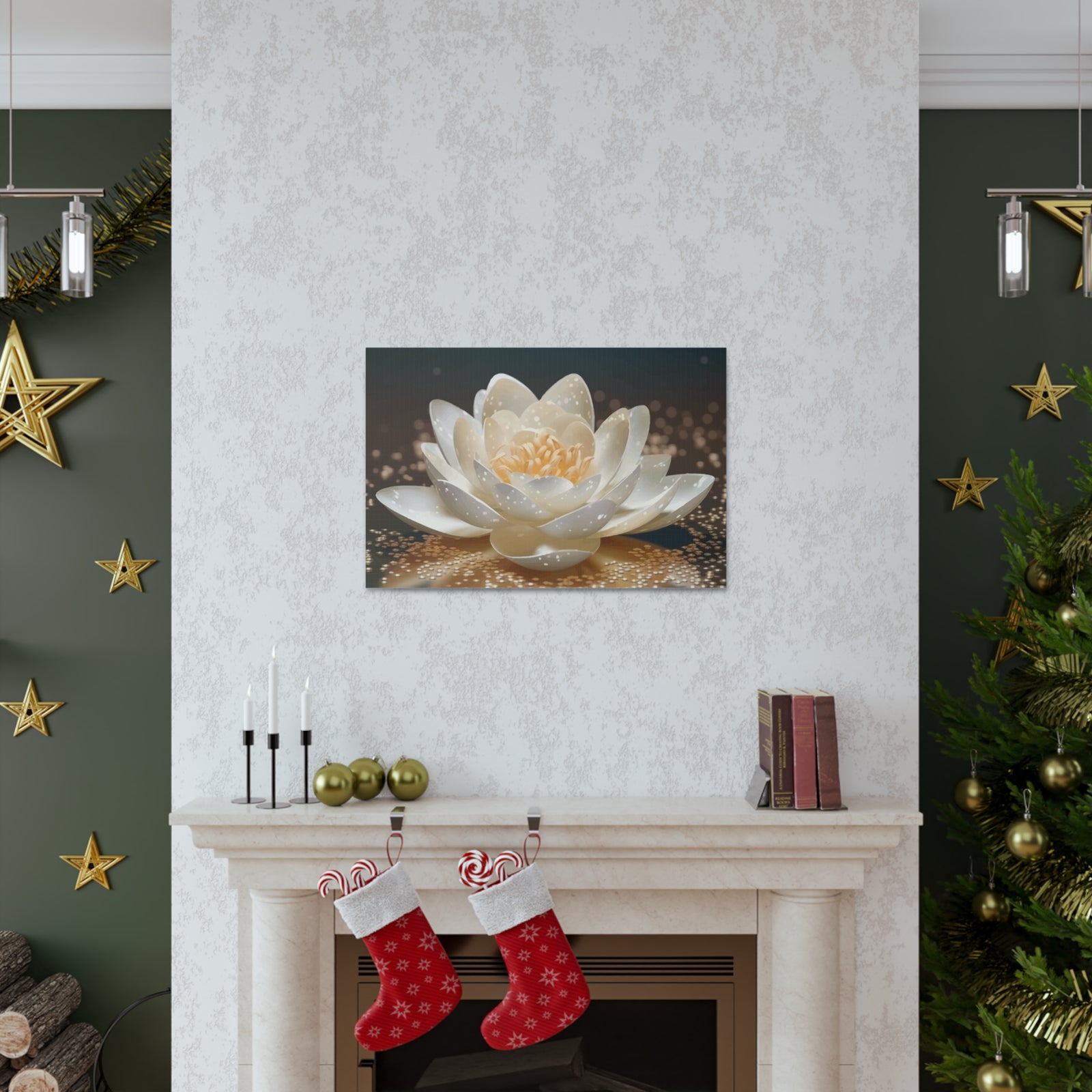 Beautiful White Lotus Flower Canvas Wall Art for Home Decor Ready-to-Hang-Express Your Love Gifts