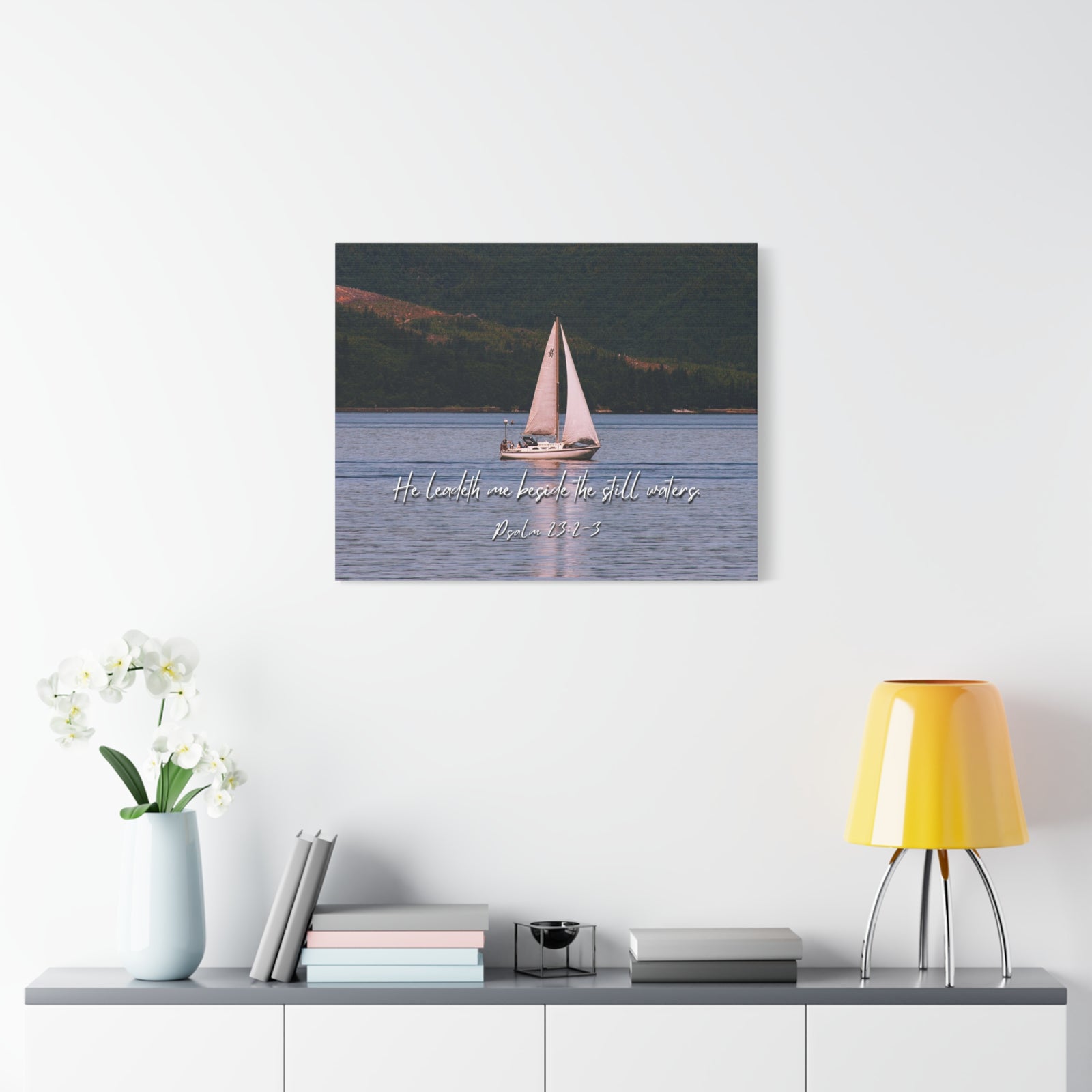 Scripture Walls He Leadeth Me Psalm 23:2 Bible Verse Canvas Christian Wall Art Ready to Hang-Express Your Love Gifts