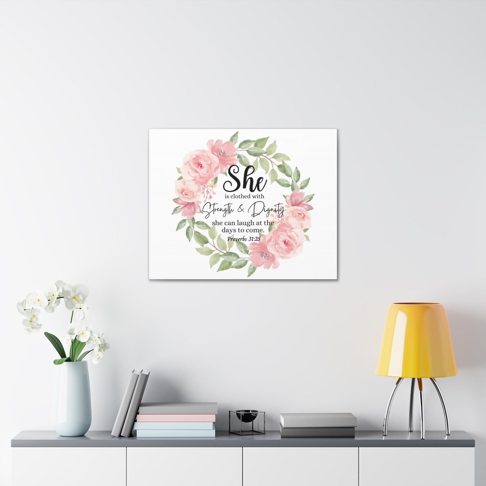 Scripture Walls Proverbs 31:25 She Has Strength and Dignity Bible Verse Canvas Christian Wall Art Ready to Hang Unframed-Express Your Love Gifts