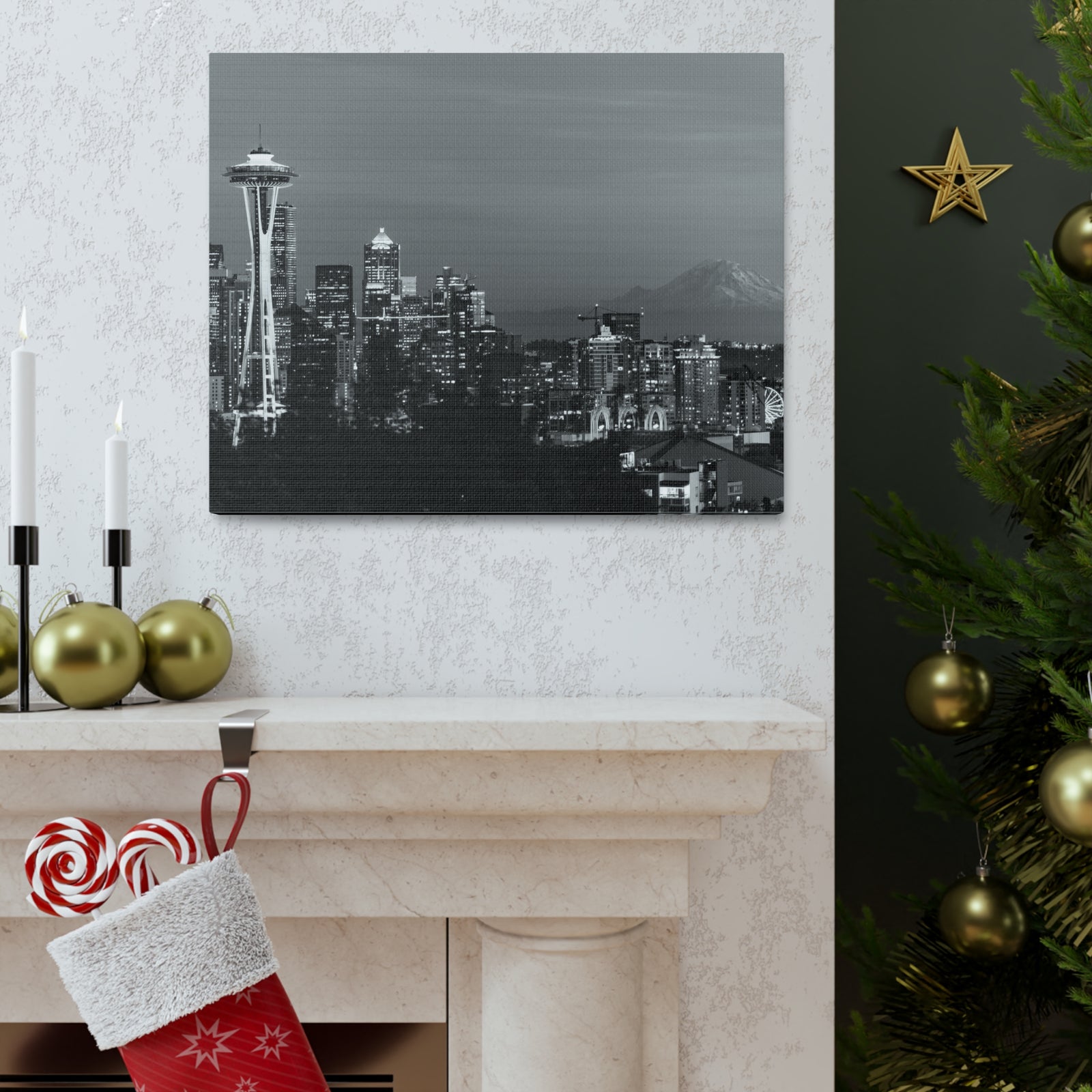 Seattle Black And White Skyline Canvas Artwork High-Quality Breathtaking Stunning Cityscape for Home Decor Ready to Hang-Express Your Love Gifts