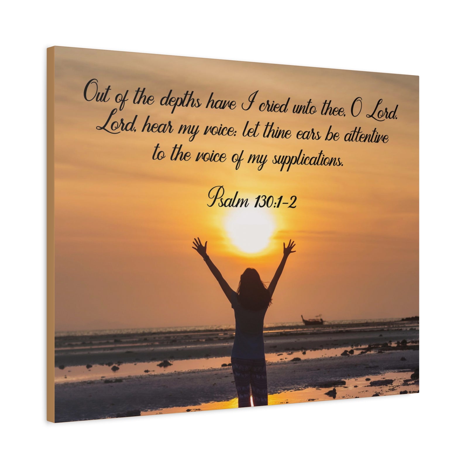Bible Verse Canvas Out of The Depths Psalm 130:1-2 Christian Home Décor Wall Art Scripture Ready to Hang Faith Print-Express Your Love Gifts