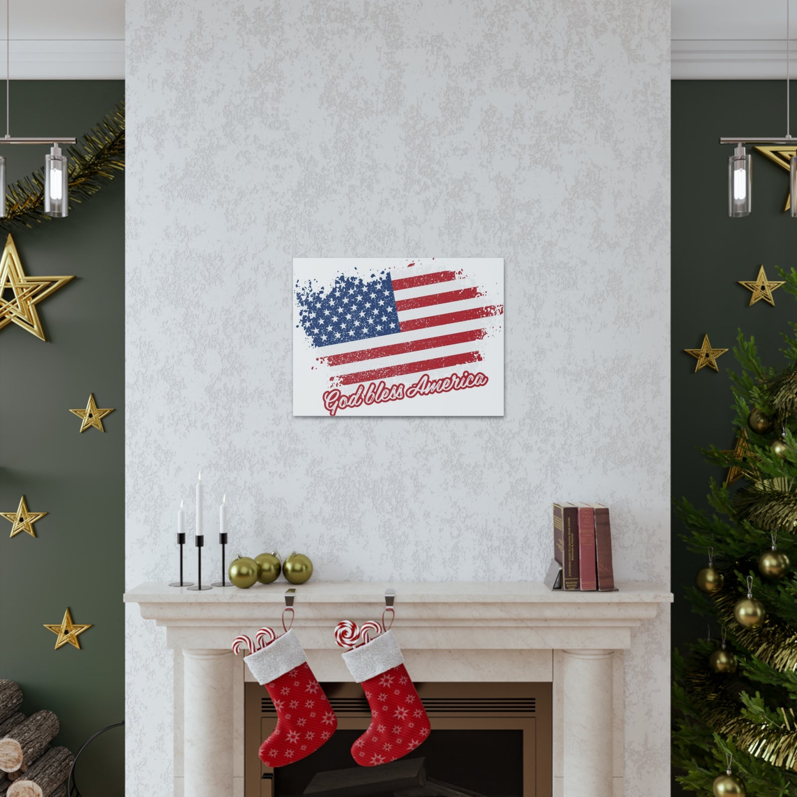 God Bless America On White Background Canvas Wall Art for Home Decor Ready-to-Hang-Express Your Love Gifts