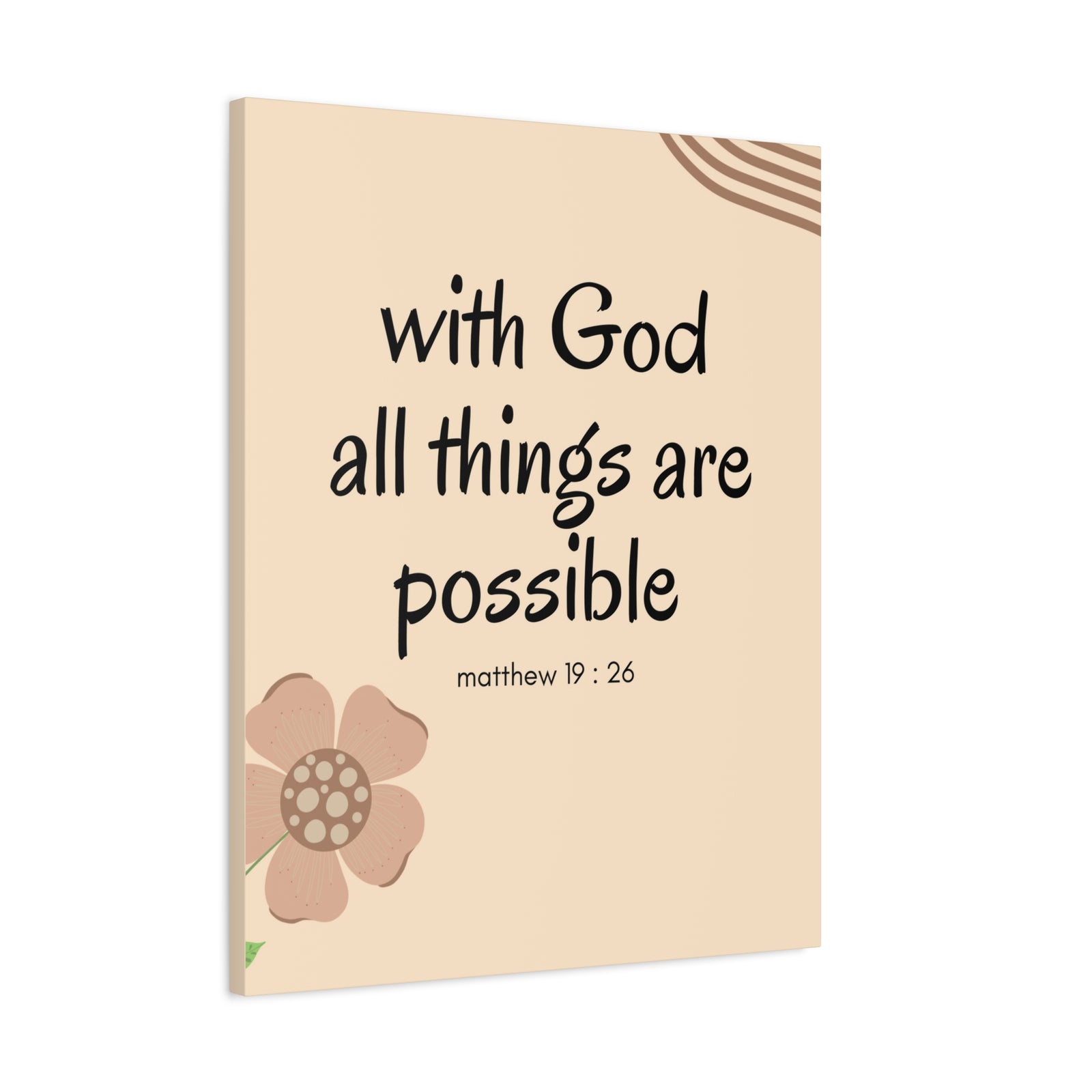 Scripture Canvas All Things Are Possible Matthew 19:26 Brown Flower Christian Wall Art Bible Verse Print Ready to Hang-Express Your Love Gifts