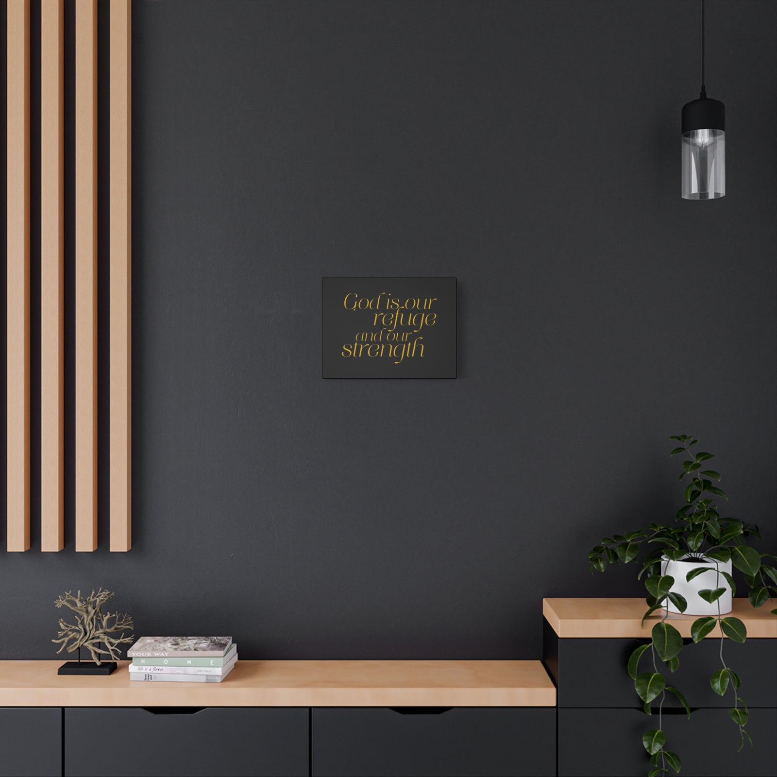 Scripture Walls Our Strength Black & Gold Psalm 46:1 Bible Verse Canvas Christian Wall Art Ready to Hang-Express Your Love Gifts