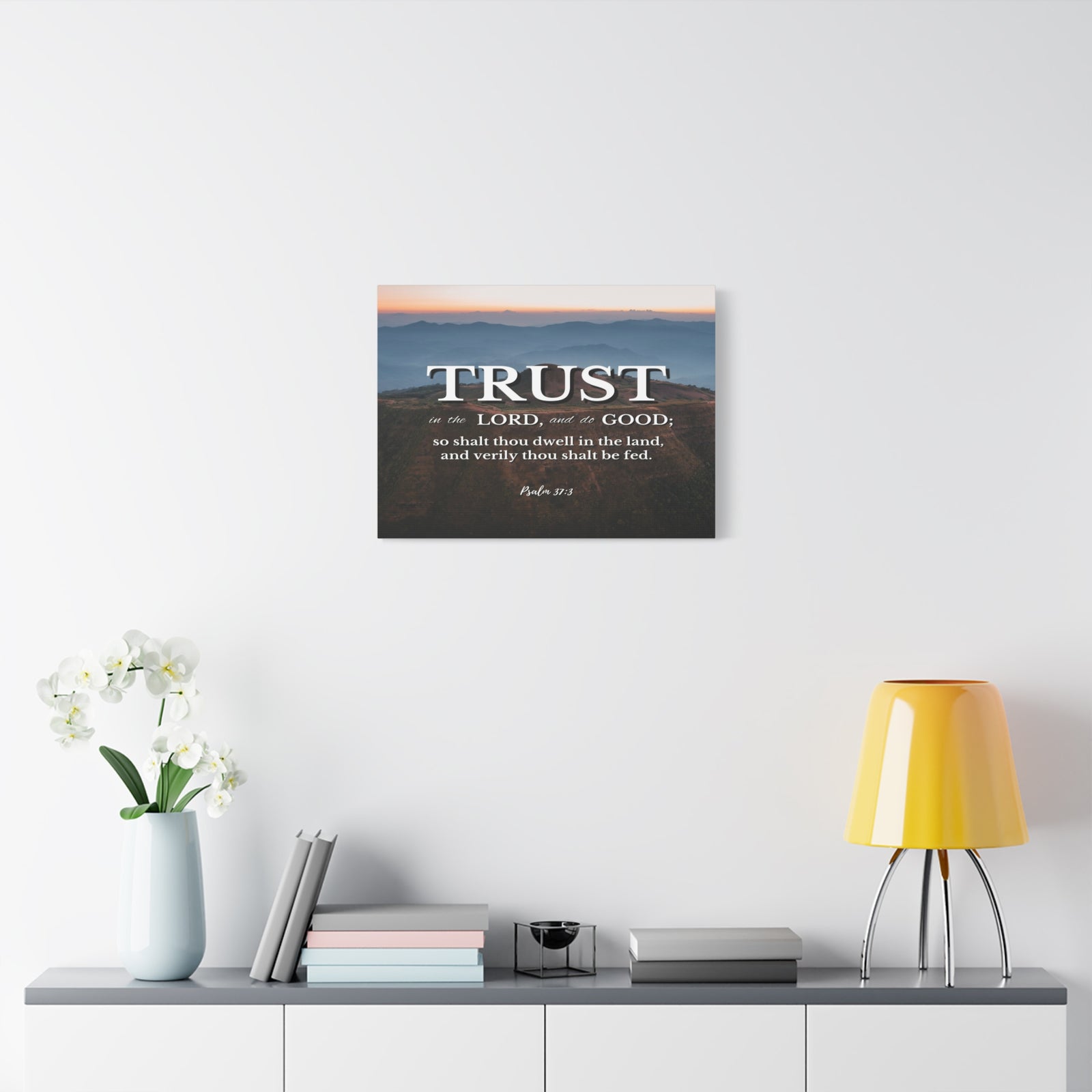 Scripture Canvas Trust Psalm 37:3 Mountains Christian Wall Art Bible Verse Print Ready to Hang-Express Your Love Gifts