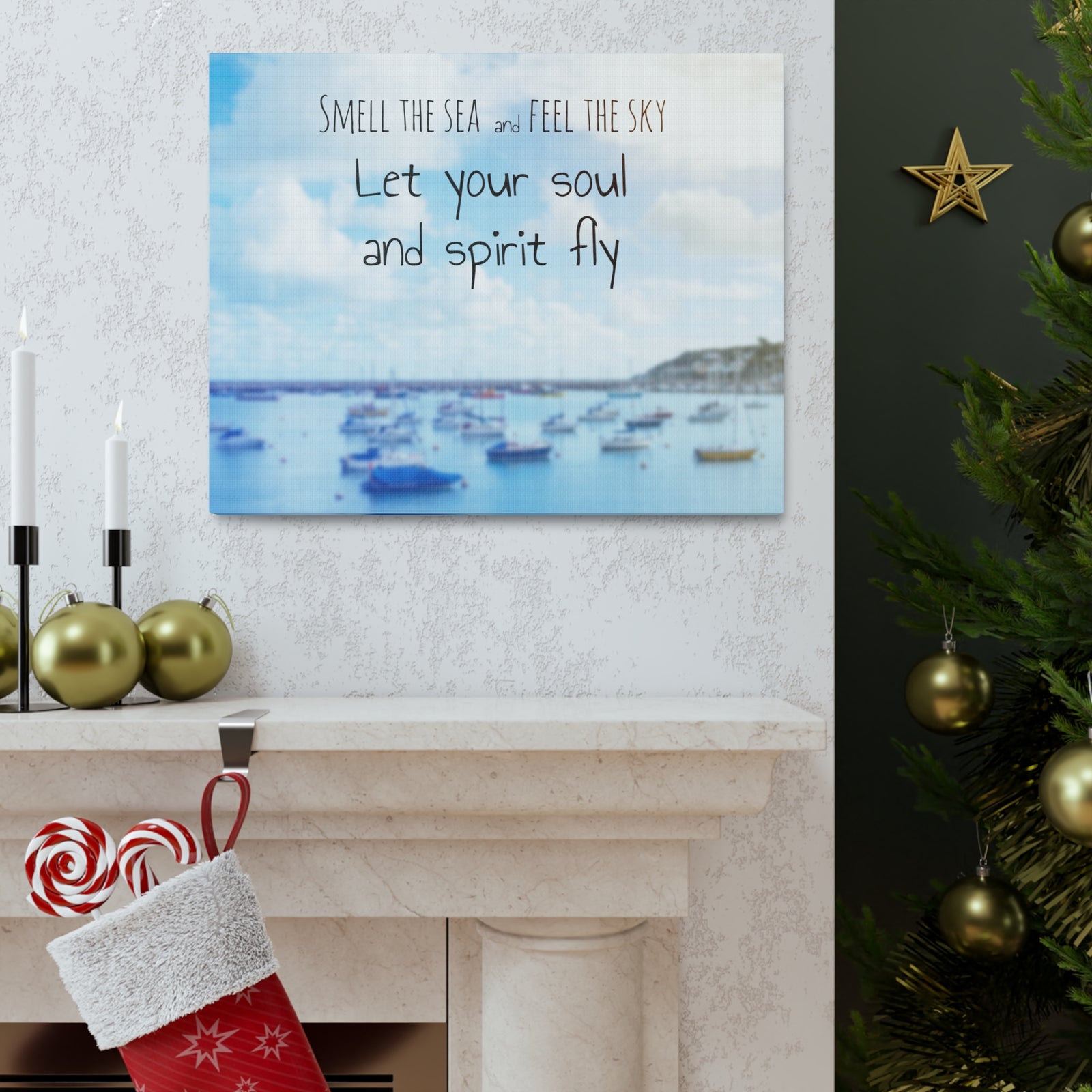 Inspirational Quote Canvas Smell The Sea And Feel The Sky Motivational Print Ready to Hang Artwork-Express Your Love Gifts