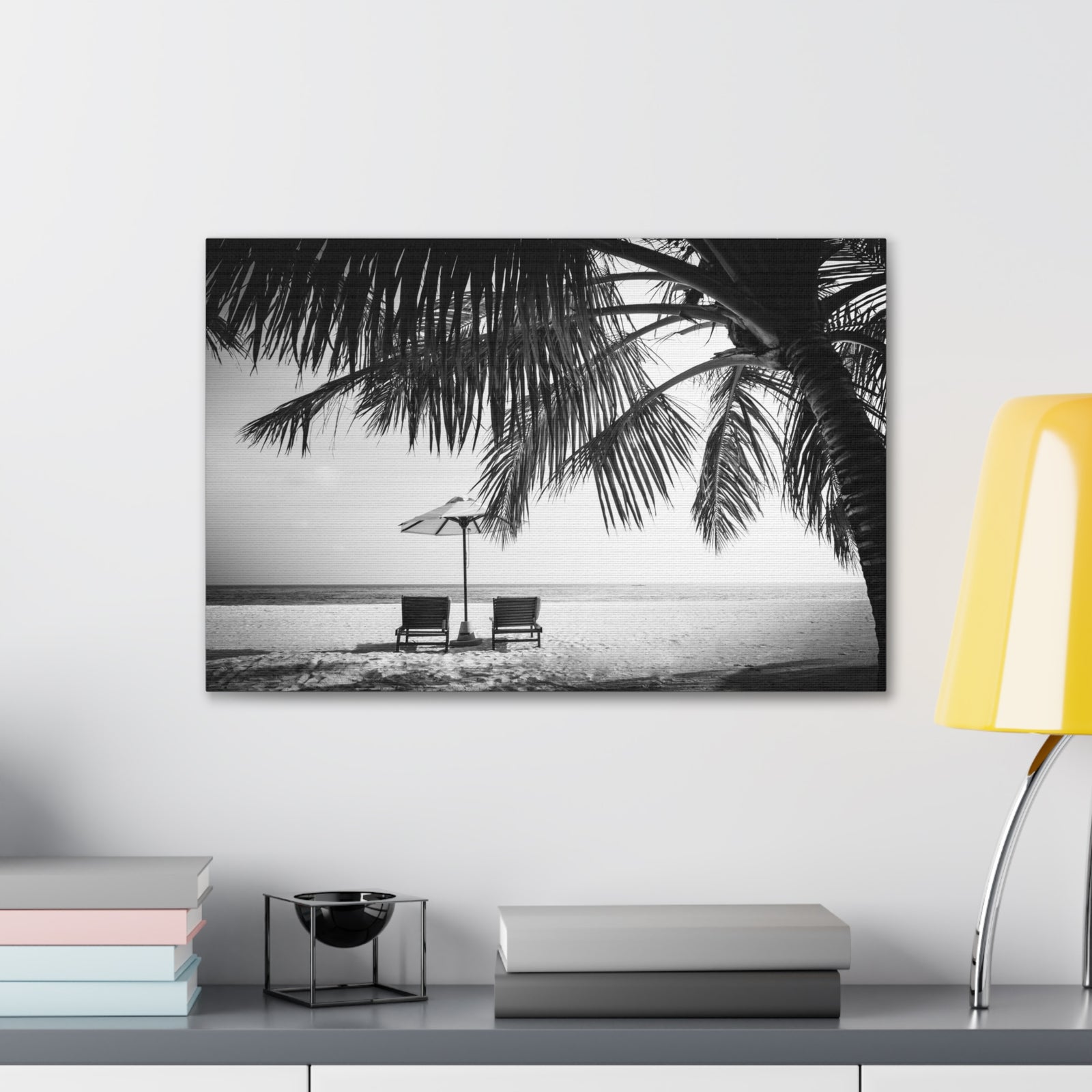 Perfect Black White Beach Scene Ocean Canvas Wall Art for Home Decor Ready-to-Hang-Express Your Love Gifts