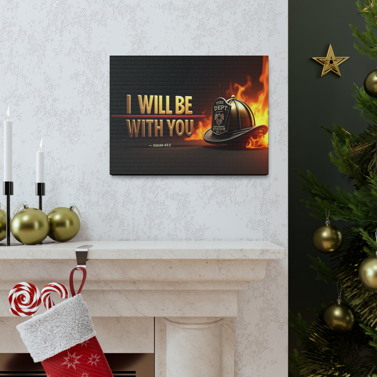 Scripture Walls Isaiah 43:2 Firefighter I Will Be With You Bible Verse Canvas Christian Wall Art Ready to Hang Unframed-Express Your Love Gifts