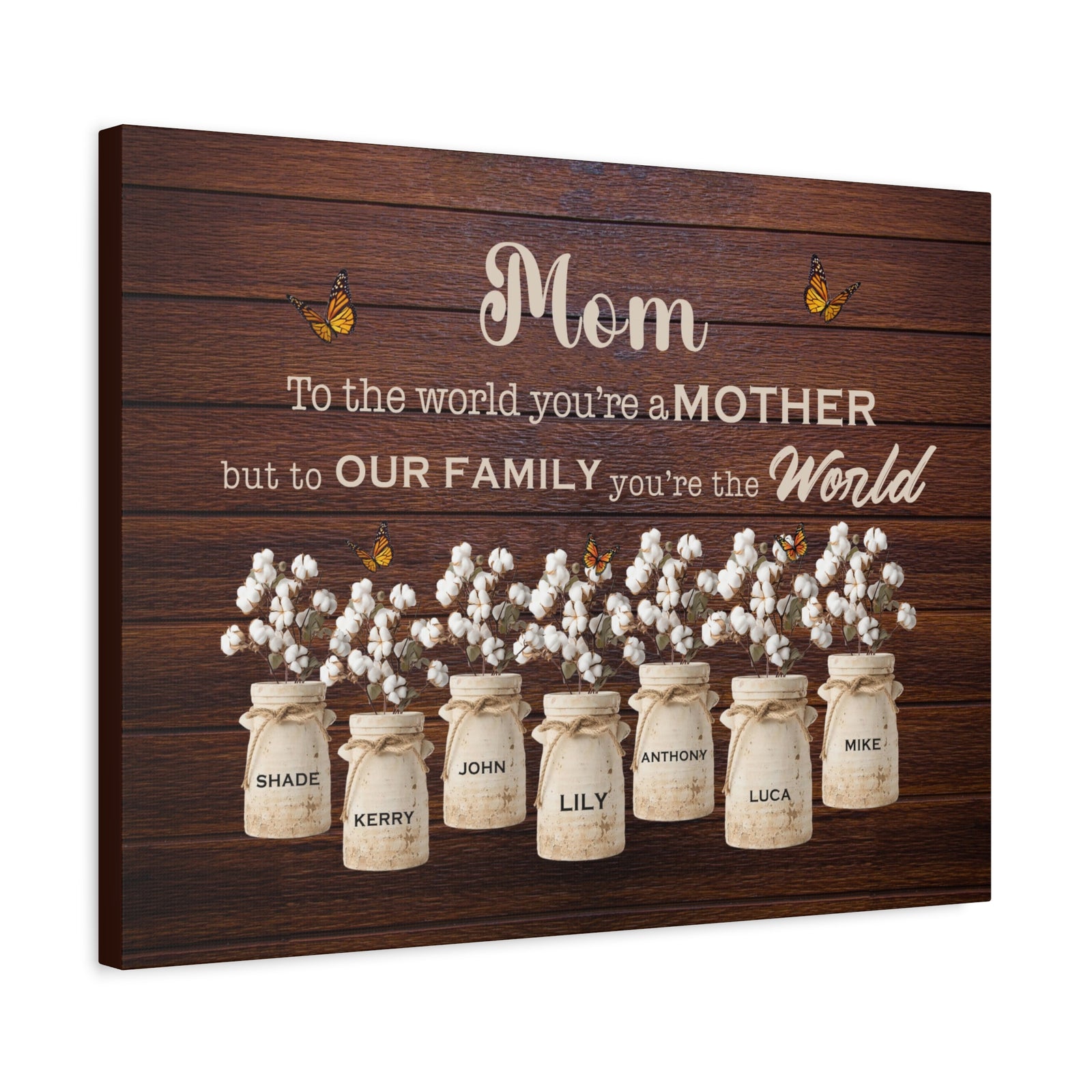 Personalized Mom Family Name Canvas – “To the World You’re a Mother”-Express Your Love Gifts
