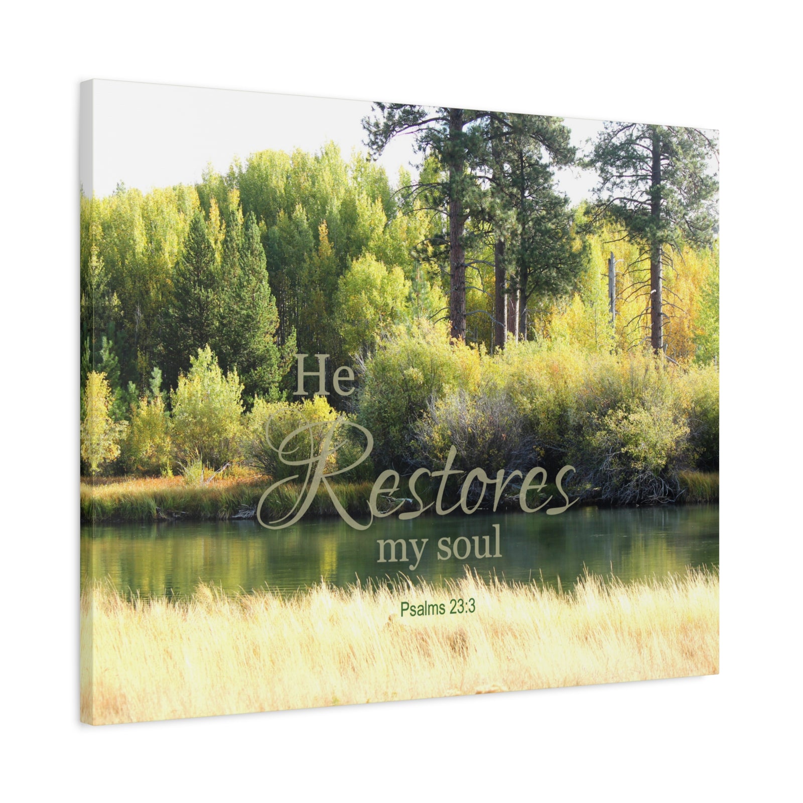 Scripture Walls Restores My Soul Psalm 23:3 Bible Verse Canvas Christian Wall Art Ready to Hang-Express Your Love Gifts