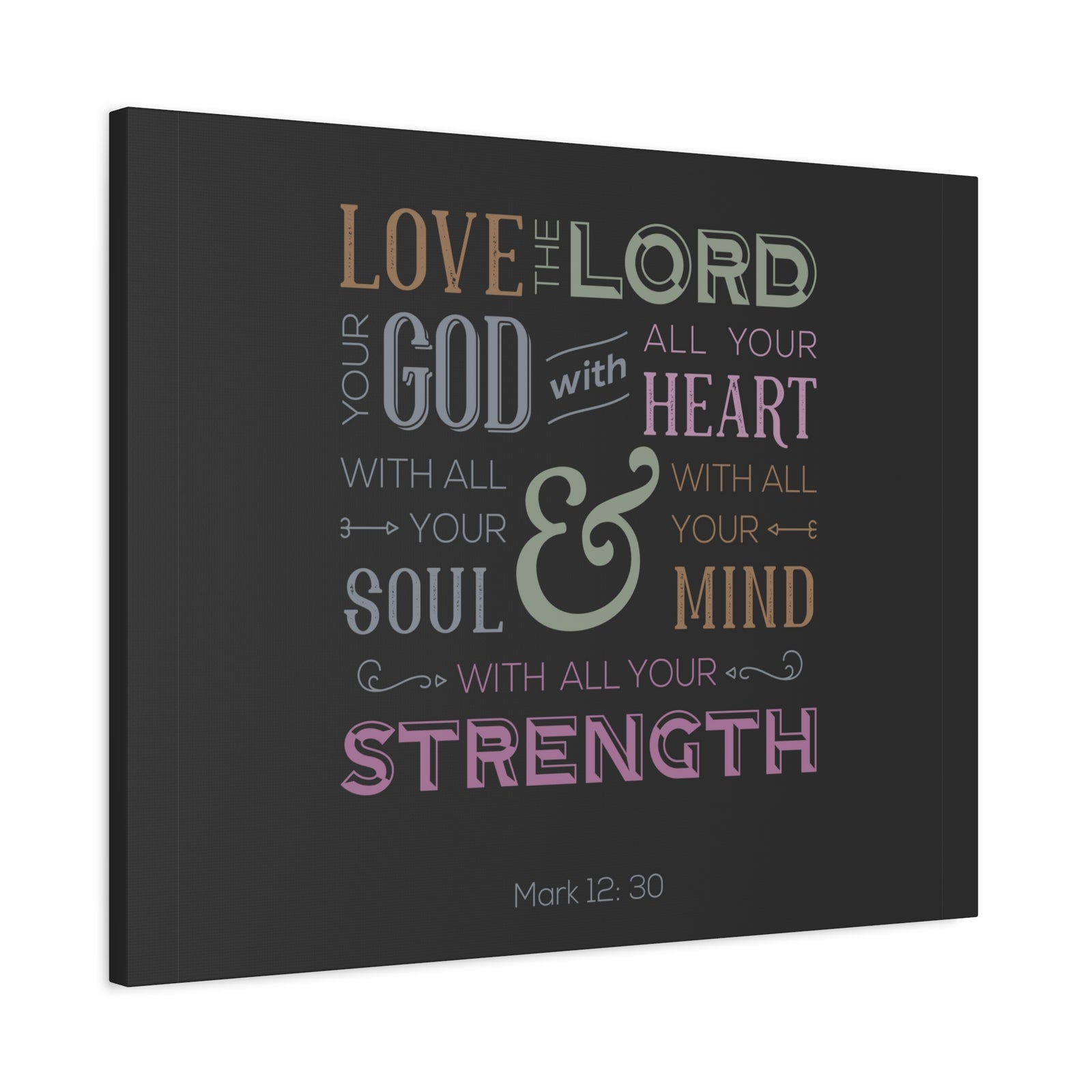 Scripture Canvas With All Your Mind Mark 12:30 Christian Wall Art Bible Verse Print Ready to Hang-Express Your Love Gifts