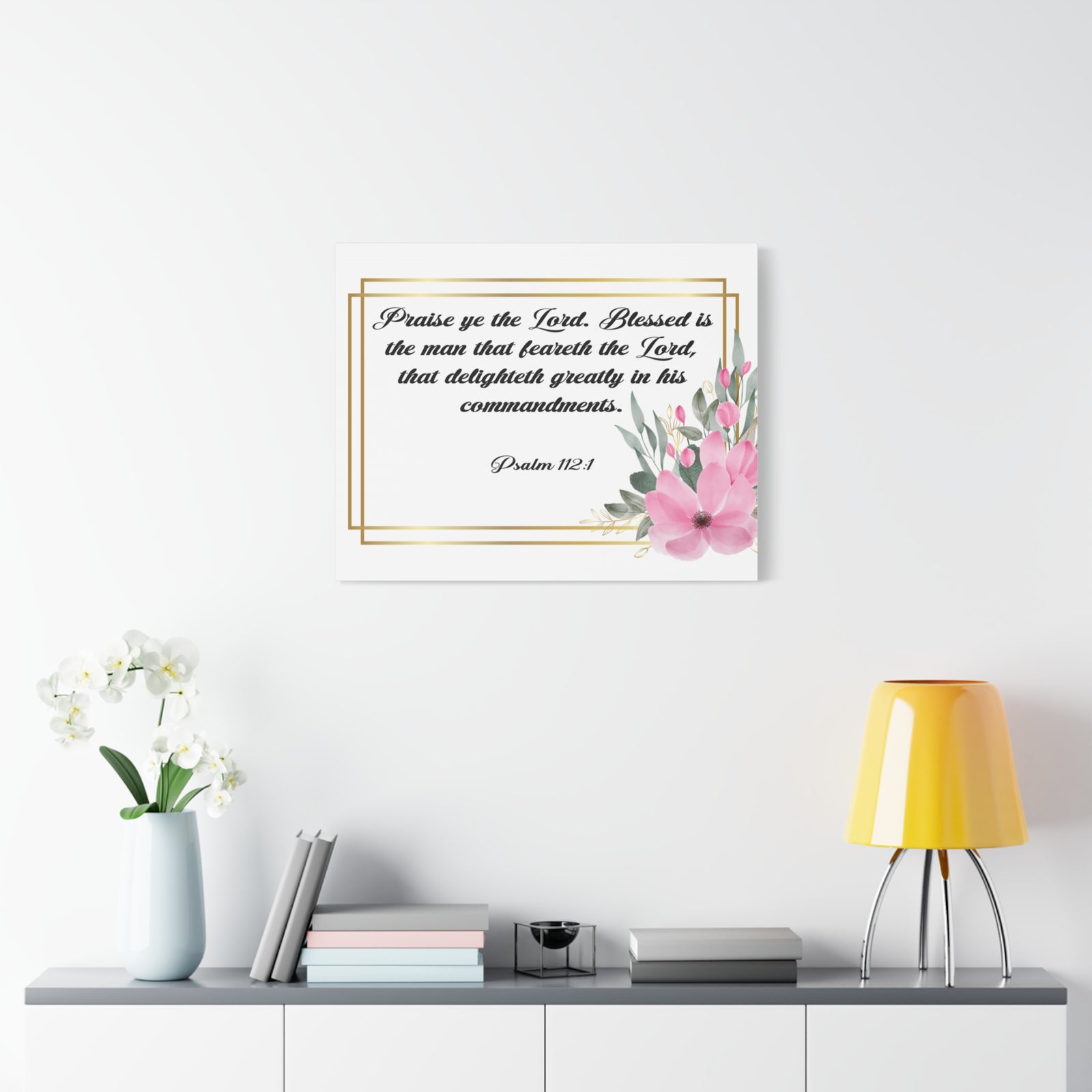 Bible Verse Canvas Praise Ye The Lord Psalm 112:1 Christian Home Décor Wall Art Scripture Ready to Hang Faith Print-Express Your Love Gifts