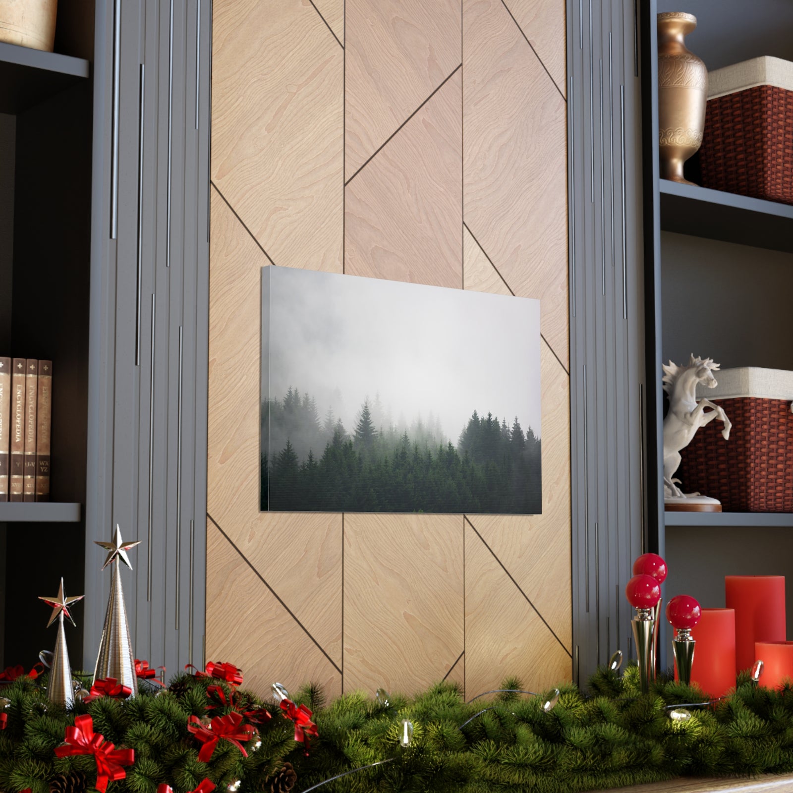 Foggy Dark Forest Nature Wilderness Photography Canvas Wall Art for Home Decor Ready-to-Hang-Express Your Love Gifts