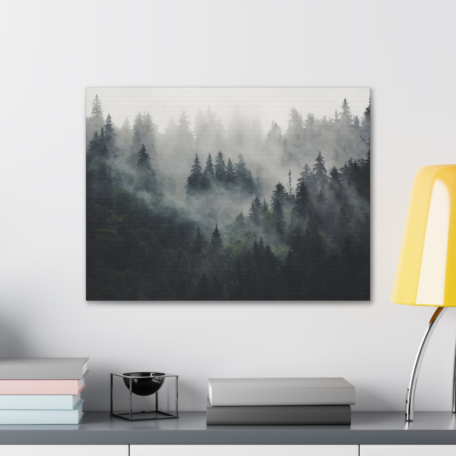 Misty Pine Tree Green Forest Nature Wilderness Photography Canvas Wall Art for Home Decor Ready-to-Hang-Express Your Love Gifts