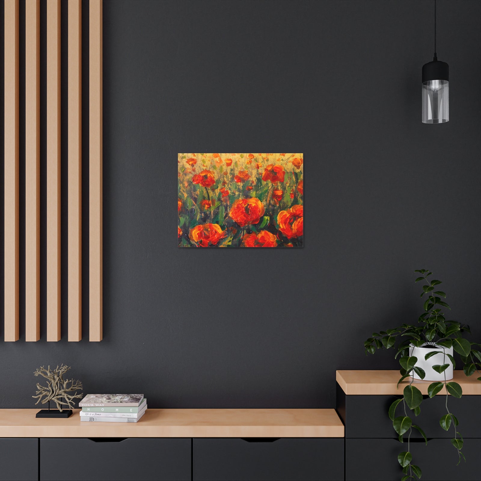 Red Large Poppies In Green Grass Flower Canvas Wall Art for Home Decor Ready-to-Hang-Express Your Love Gifts